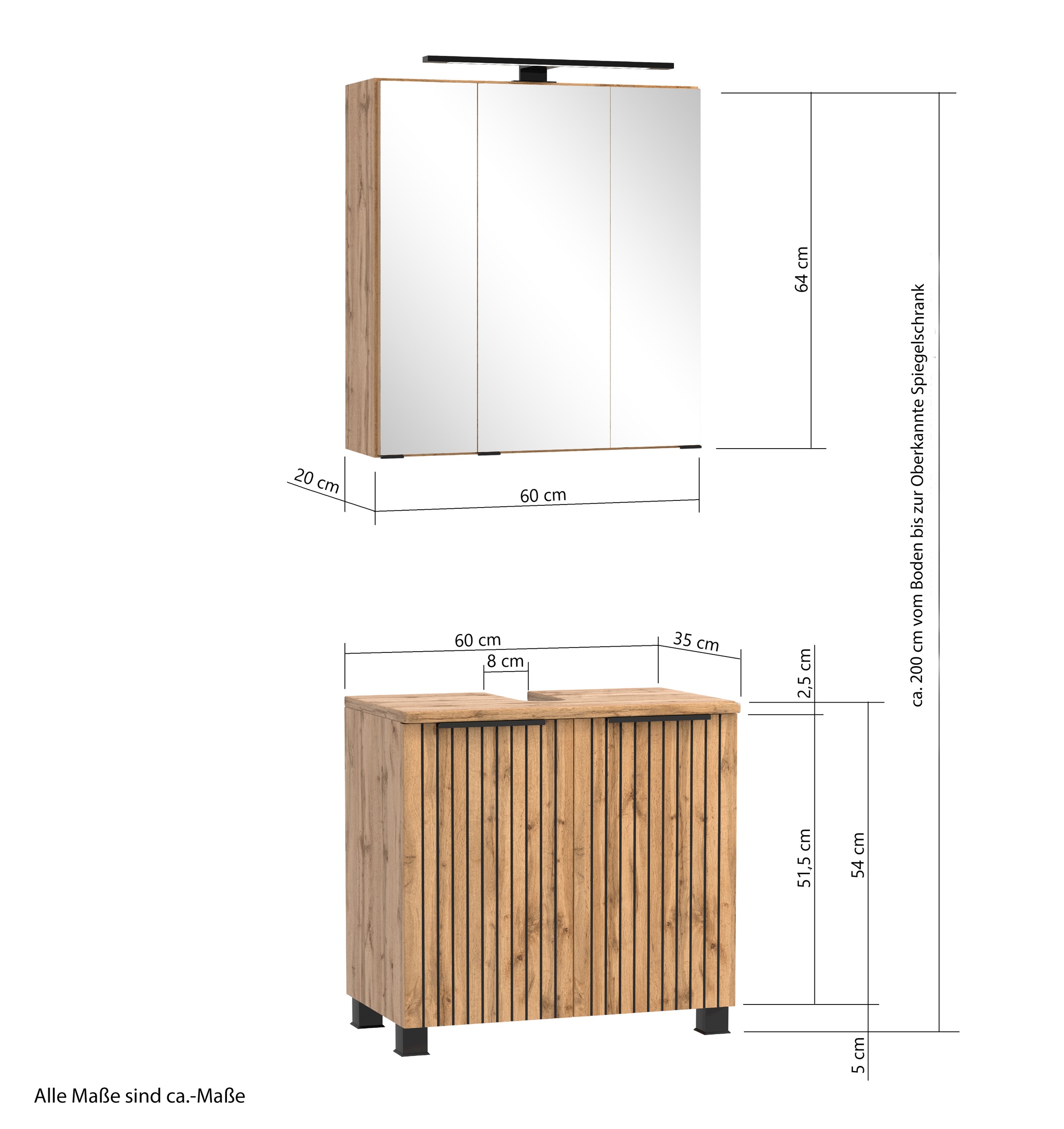 welltime Badezimmer-Set »Welltime Möbel, Carlton Unterbecken-Set 2teilig, 60 cm, gestreift«, (2 St.)