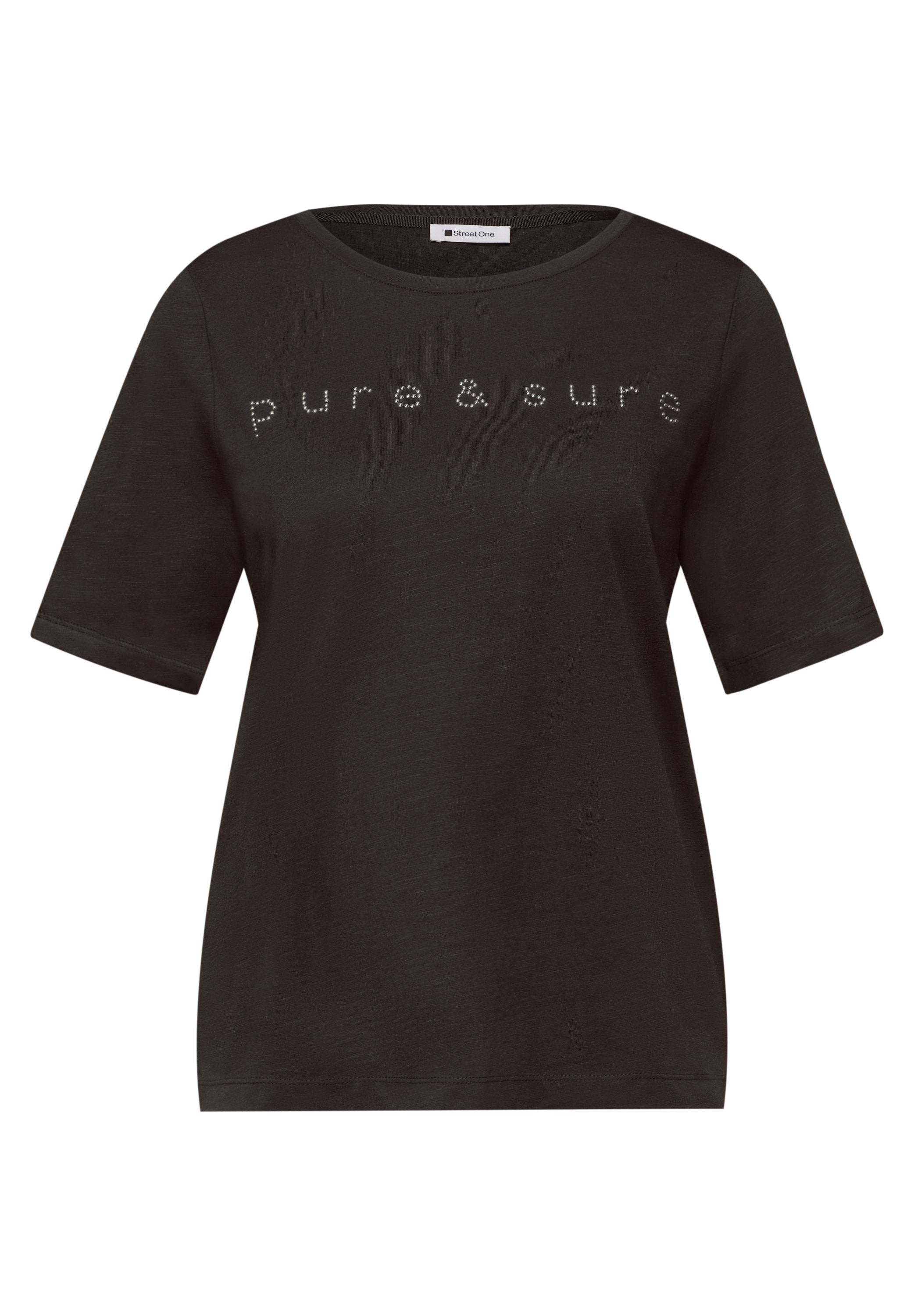STREET ONE Kurzarmshirt Sommershirt mit Rundhals und Schmucksteinen