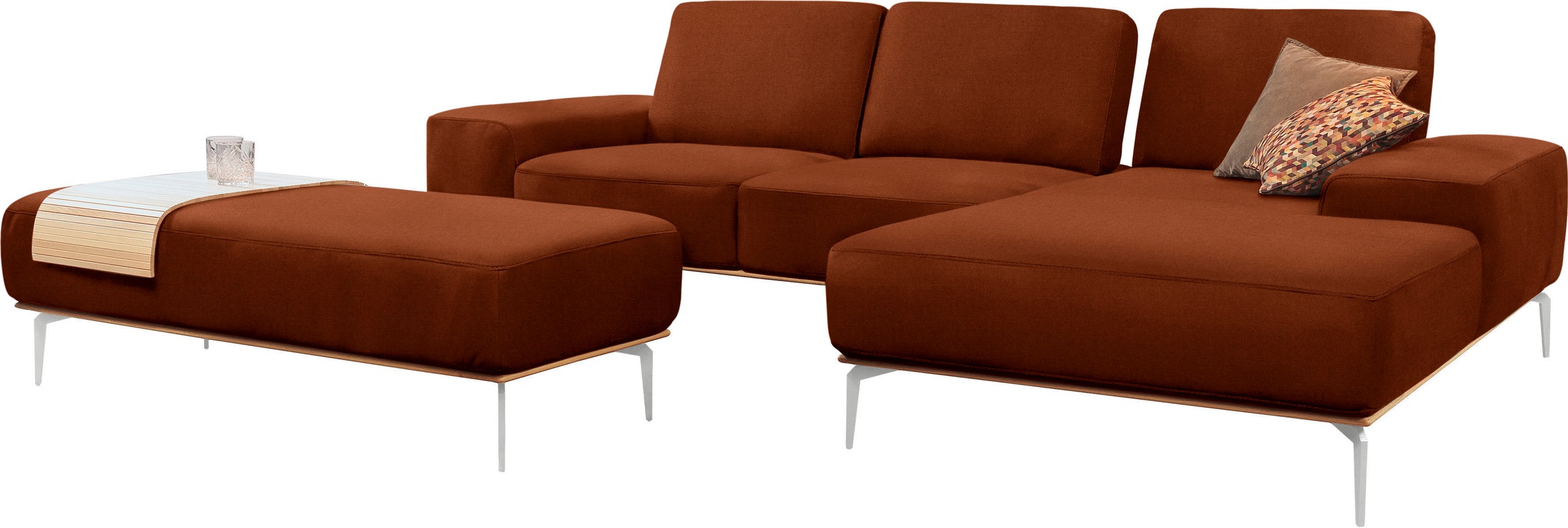 W.SCHILLIG Ecksofa »run, Designsofa, bequem, L-Form«, mit elegantem Holzsockel, Füße in Chrom glänzend, Breite 299 cm
