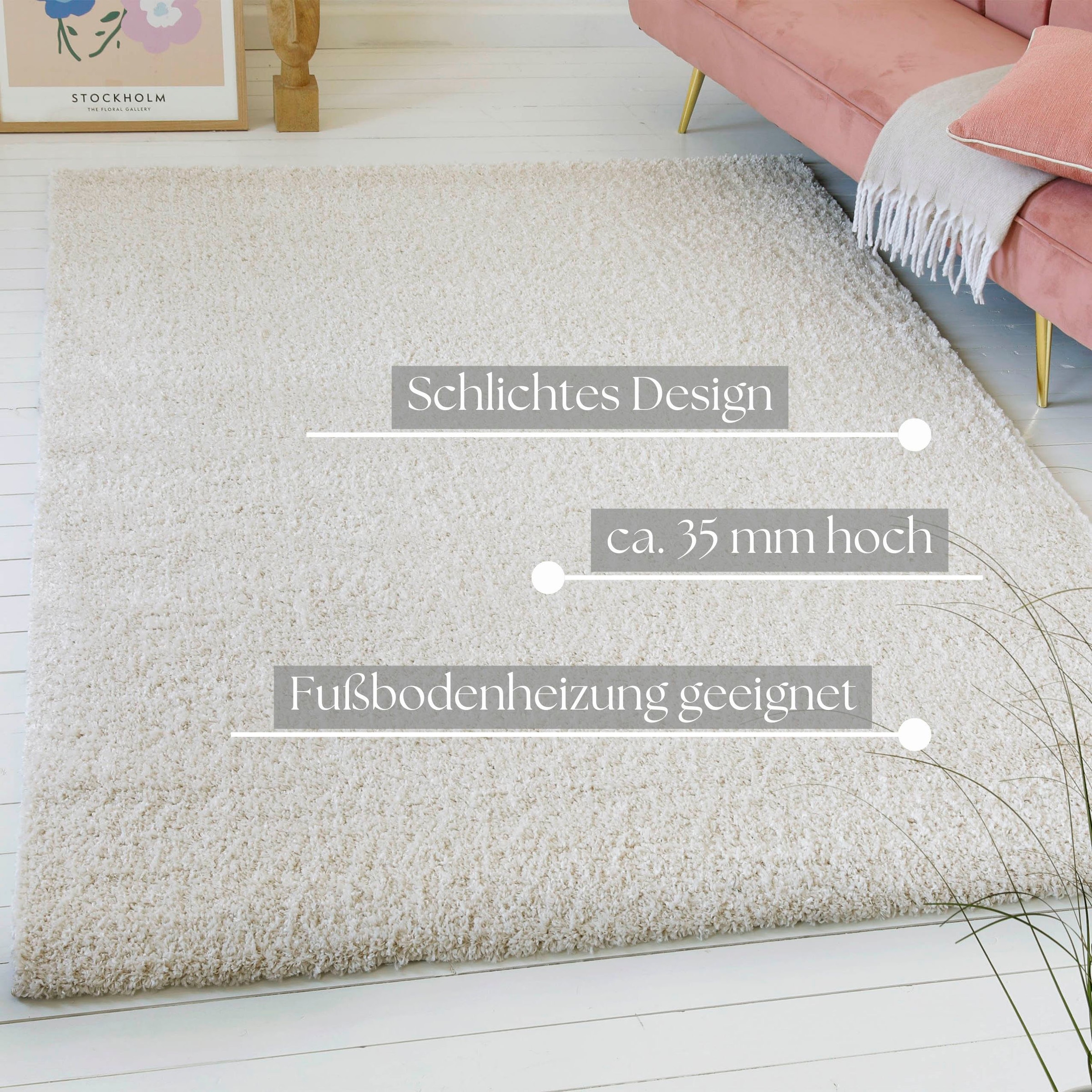 my home Hochflor-Teppich »Cressida, auch als Läufer erhältlich«, rechteckig, 35 mm Höhe, Langflor, Shaggy im Berber Stil, schlicht, klassisch, Wohnzimmer