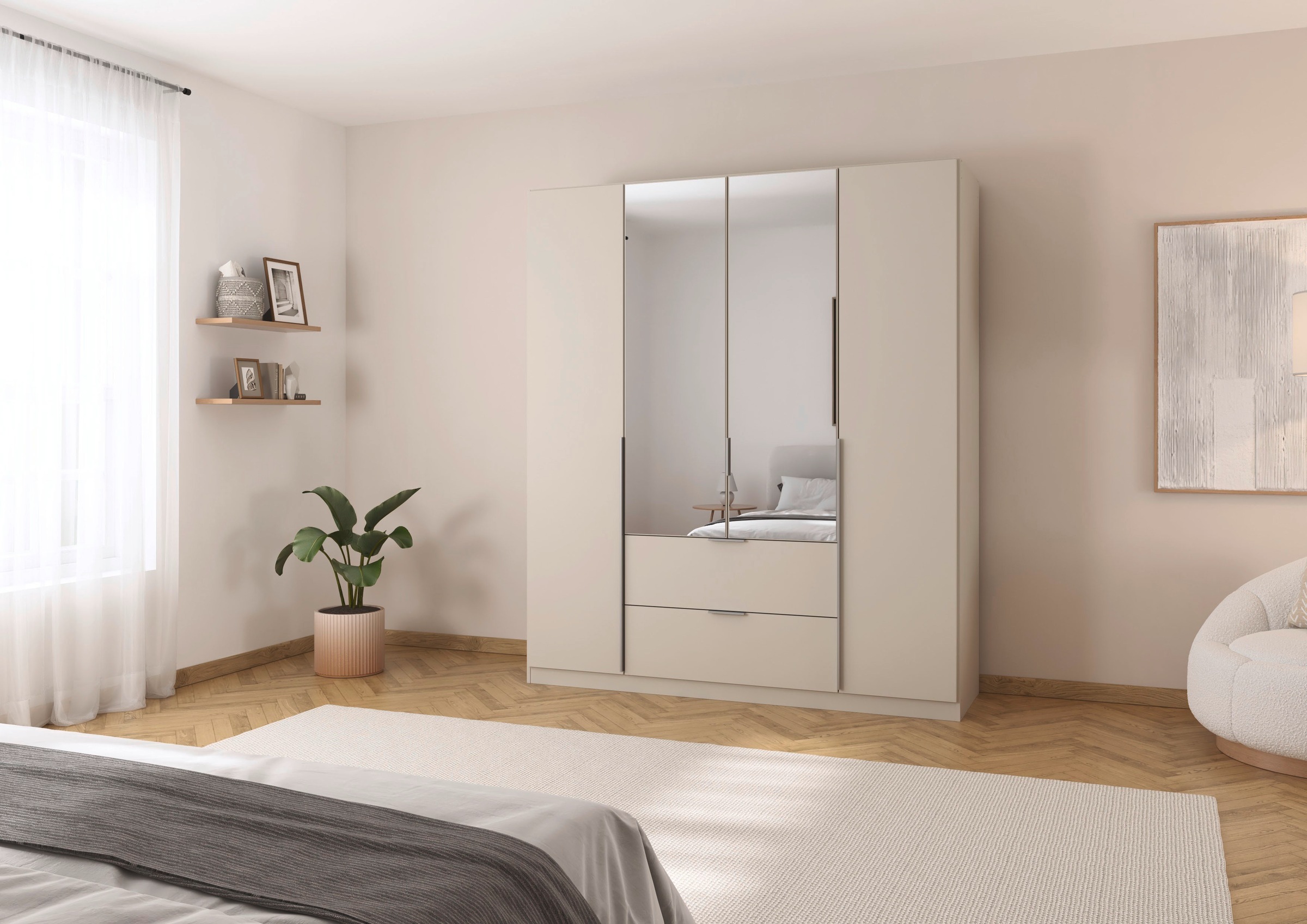 rauch Drehtürenschrank »Kleiderschrank Schrank Garderobe AGORDO mit Dekor- oder Hochglanzfront«, (in zwei Griff-Farben mit Dekor- oder Hochglanzfront), mit Außenschubkästen, in 6 Breiten und 2 Höhen MADE IN GERMANY