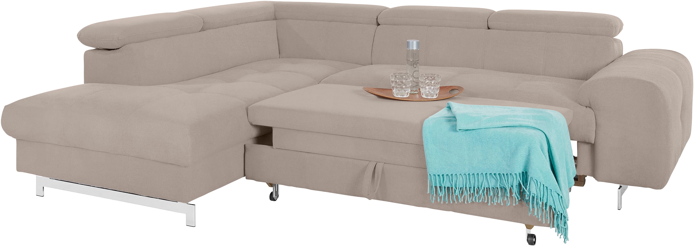 COTTA Ecksofa »Chef L-Form«, mit Kopfteilverstellung, edle Metallkufen, wahlweise mit Bettfunktion