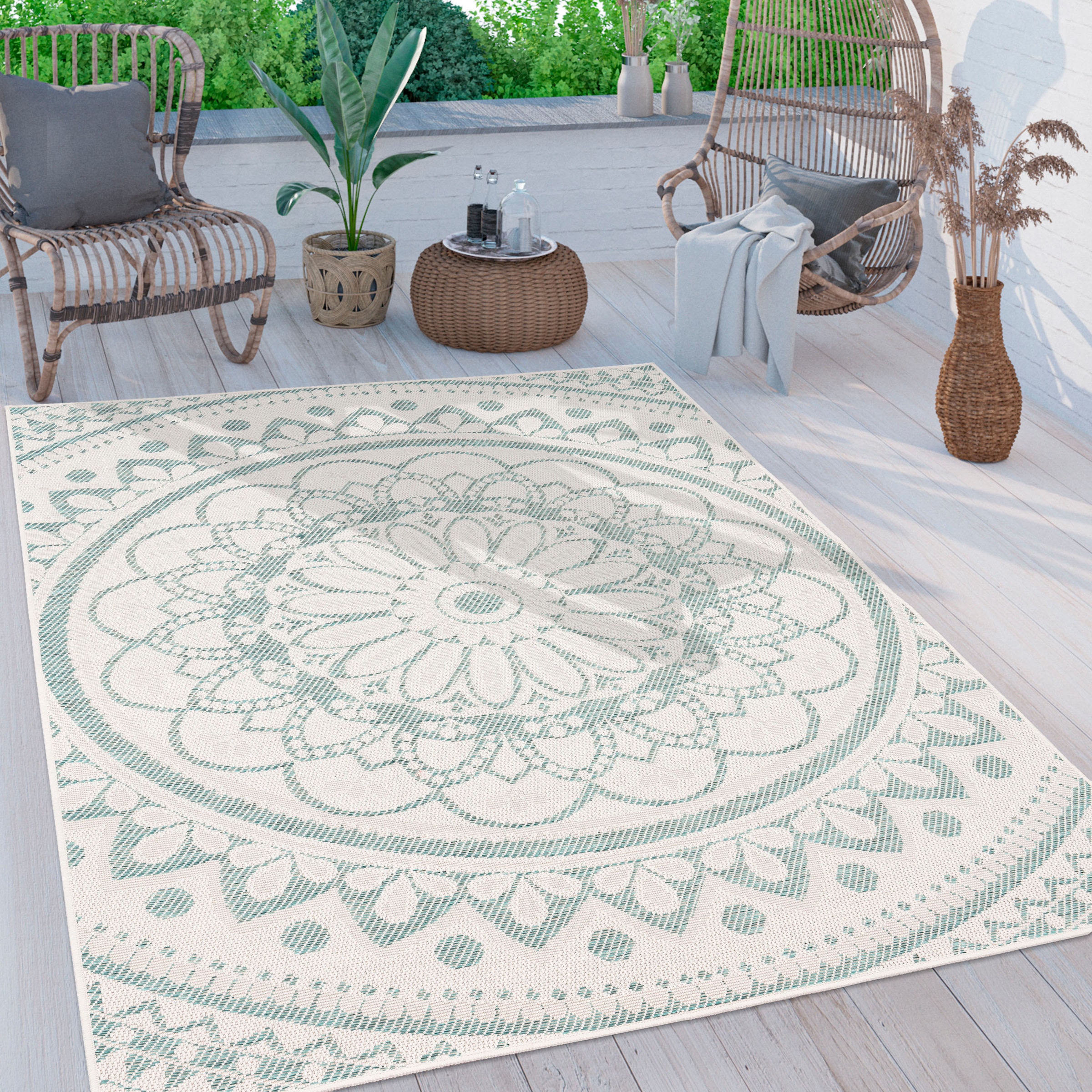 Paco Home Teppich »Brescia 471«, rechteckig, 4 mm Höhe, Flachgewebe, modernes orientalisches Design, In- und Outdoor geeignet