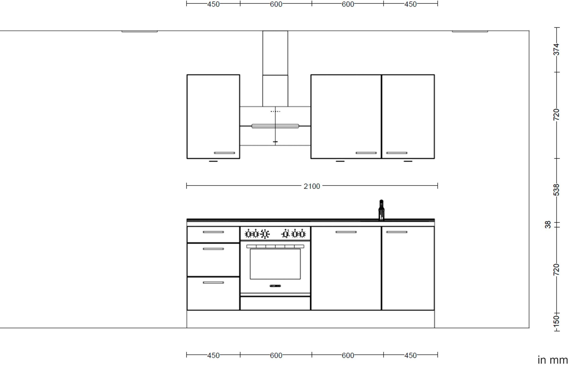 nobilia® Küchenzeile »"Structura II"«, vormontiert, Ausrichtung wählbar, Breite 210 cm, wahlw. mit E-Geräten
