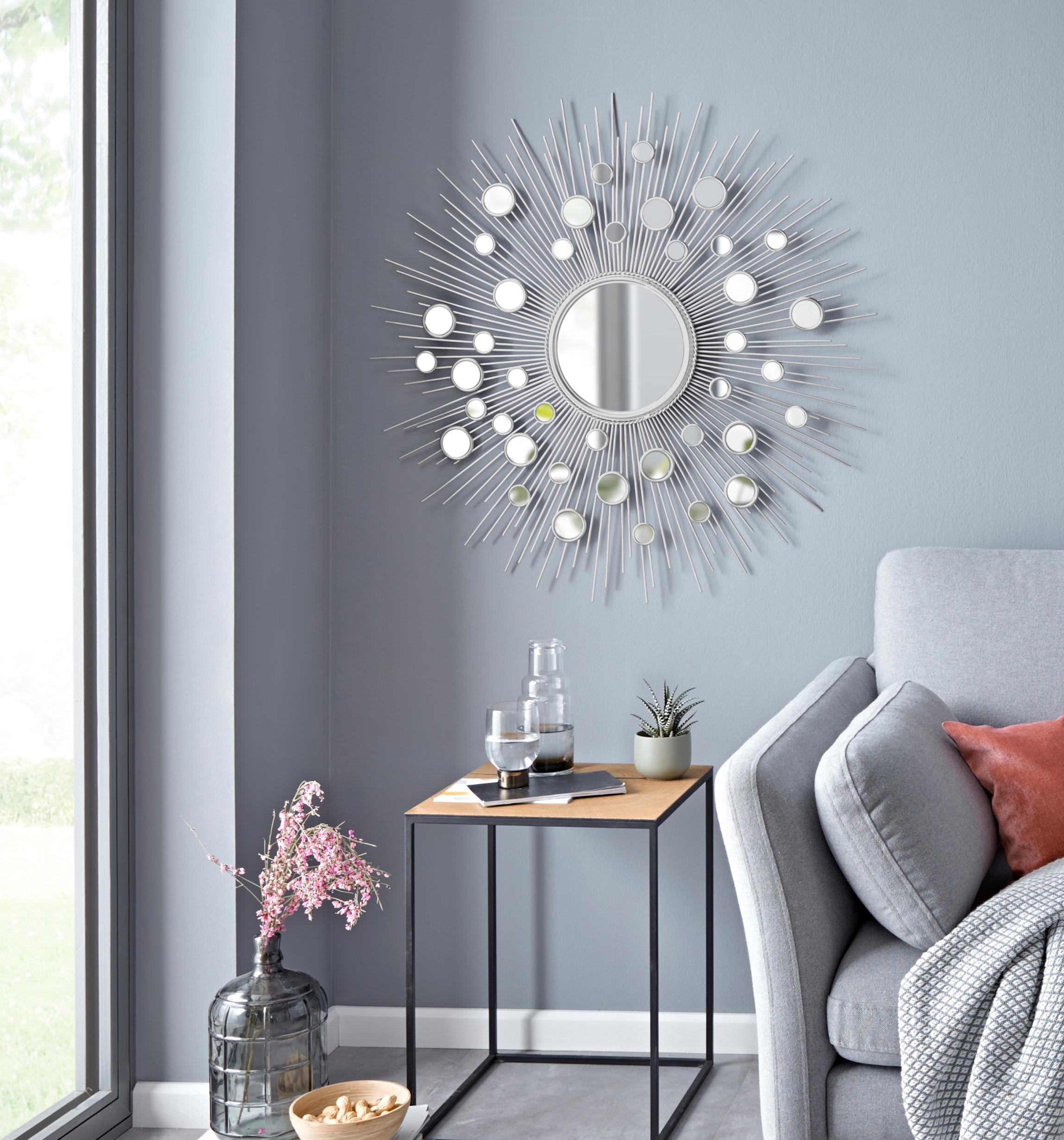 Sonne, rund, Dekospiegel Ø Rahmen bestellen Wandspiegel, Rechnung Leonique 81 aus silber«, Metall cm, auf »Spiegel,