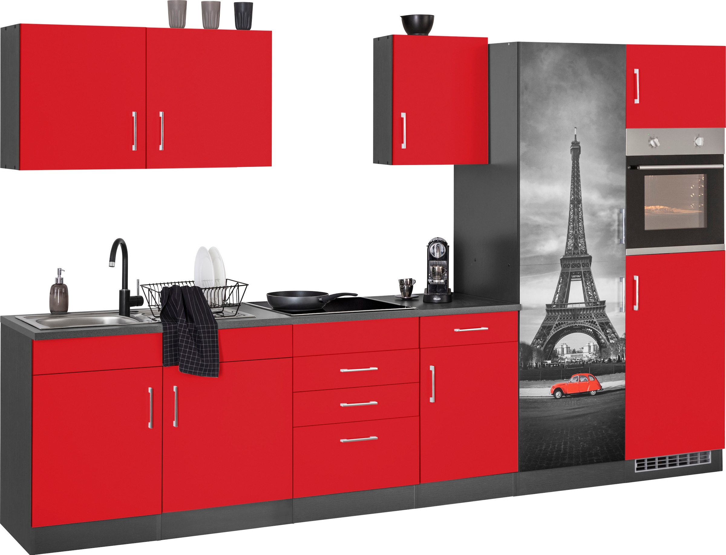 KOCHSTATION Küchenzeile »KS-Paris – Küchen mit einzigartigen Fotomotiven auf den Fronten« ohne E-Geräte, Breite 330 cm