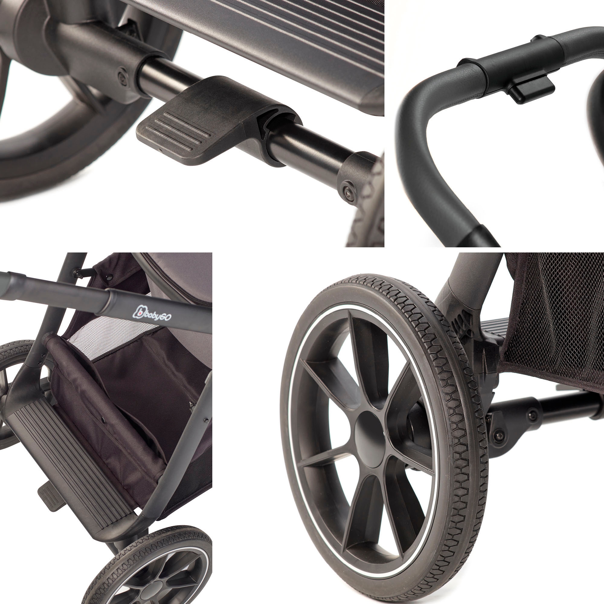 BabyGo Zwillings-Kombikinderwagen »Duo, grau« inkl. Wickeltasche u. 2 Regenhauben