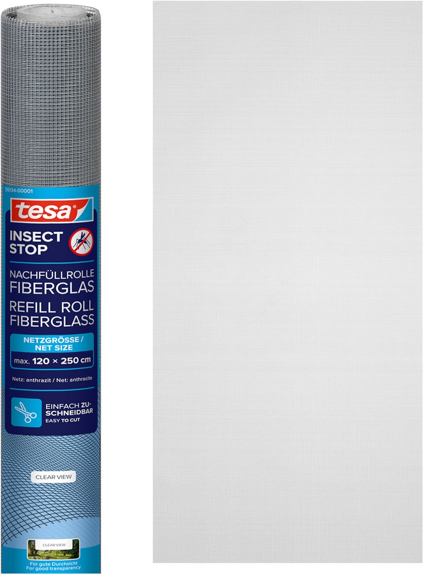 tesa Fliegengitter-Gewebe »Nachfüllrolle Fiberglas - Fliegengitter Ersatzrolle« Packung, Nachfüllrolle, 1 Stk. tlg. INSECT STOP Ersatz-Rolle 120x250cm