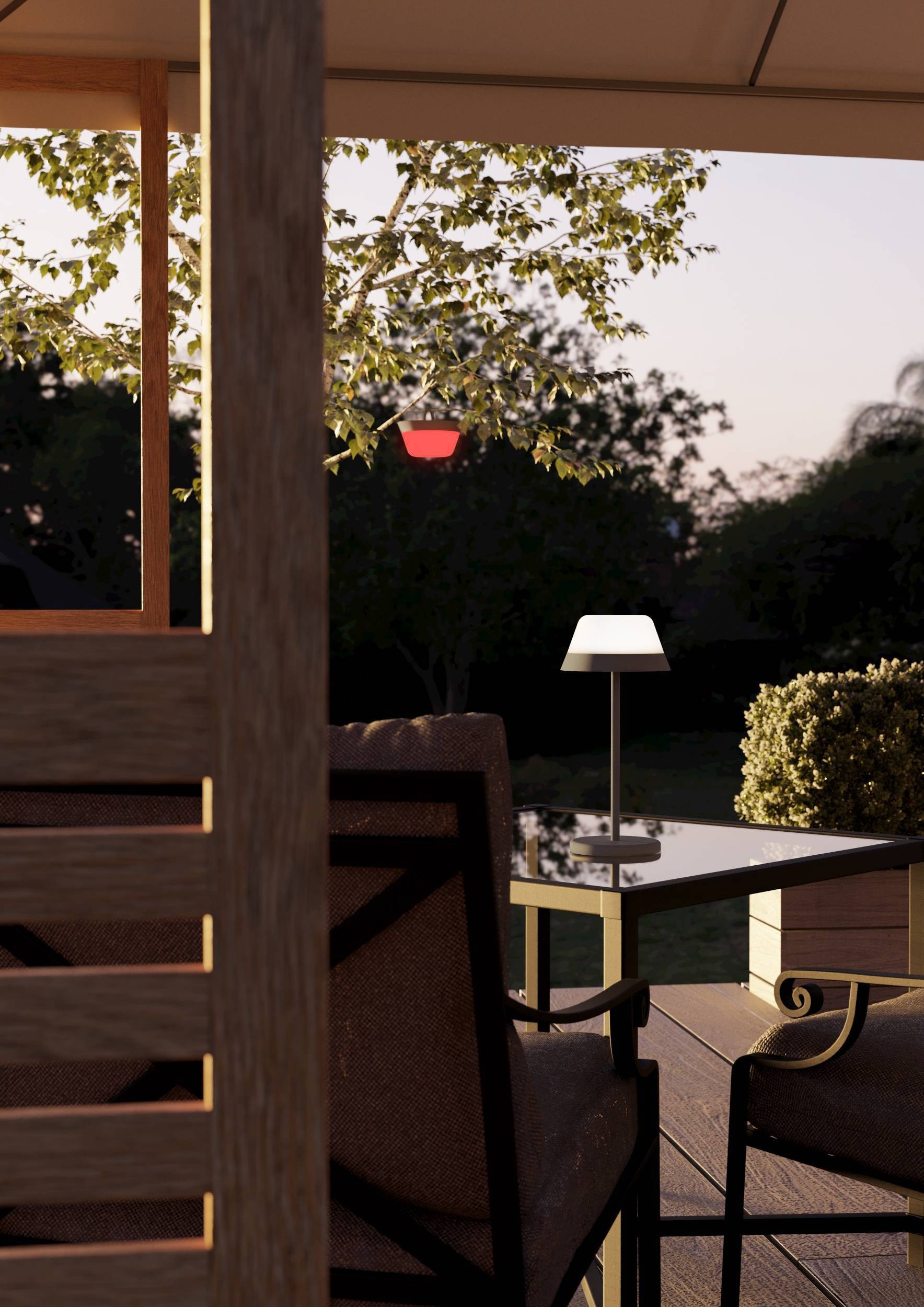 EGLO Tischleuchte »Meggiano Tischlampe, kabellos, aufhängbarer Lampenschirm, IP54, Lampe« LED-Modul 1 Stk. RGB | Warmweiß Tischleuchte - H32 x Ø15 cm - grau - 1X1,5W;1X0,8W inkl.