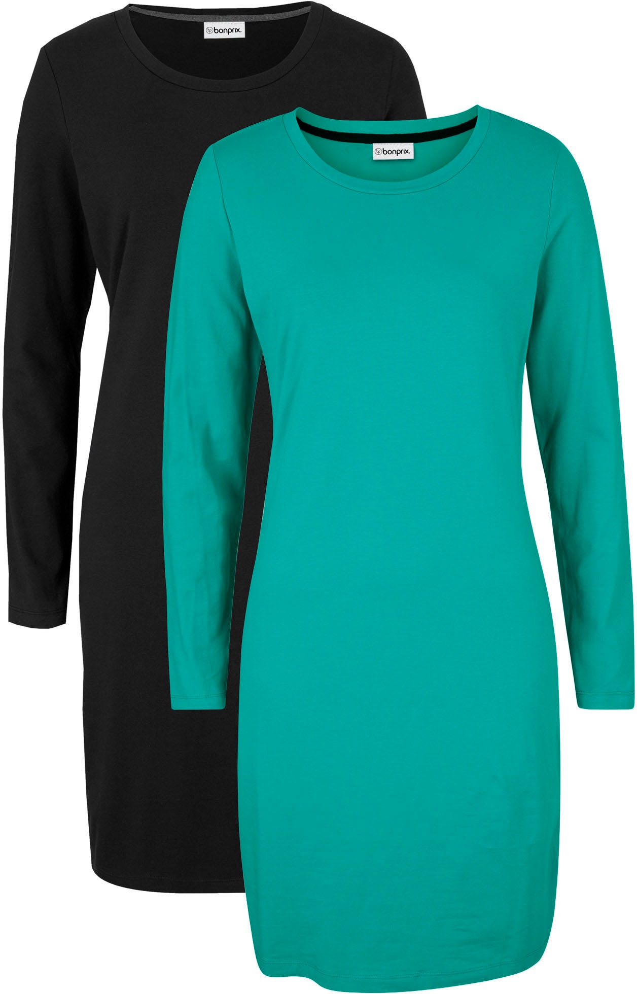 bonprix Jerseykleid »Figurbetontes Jerseykleid (2er Pack)« Packung, 2 Stk. tlg. für Alltag, schmale Passform, aus Baumwollmischung, kniefrei