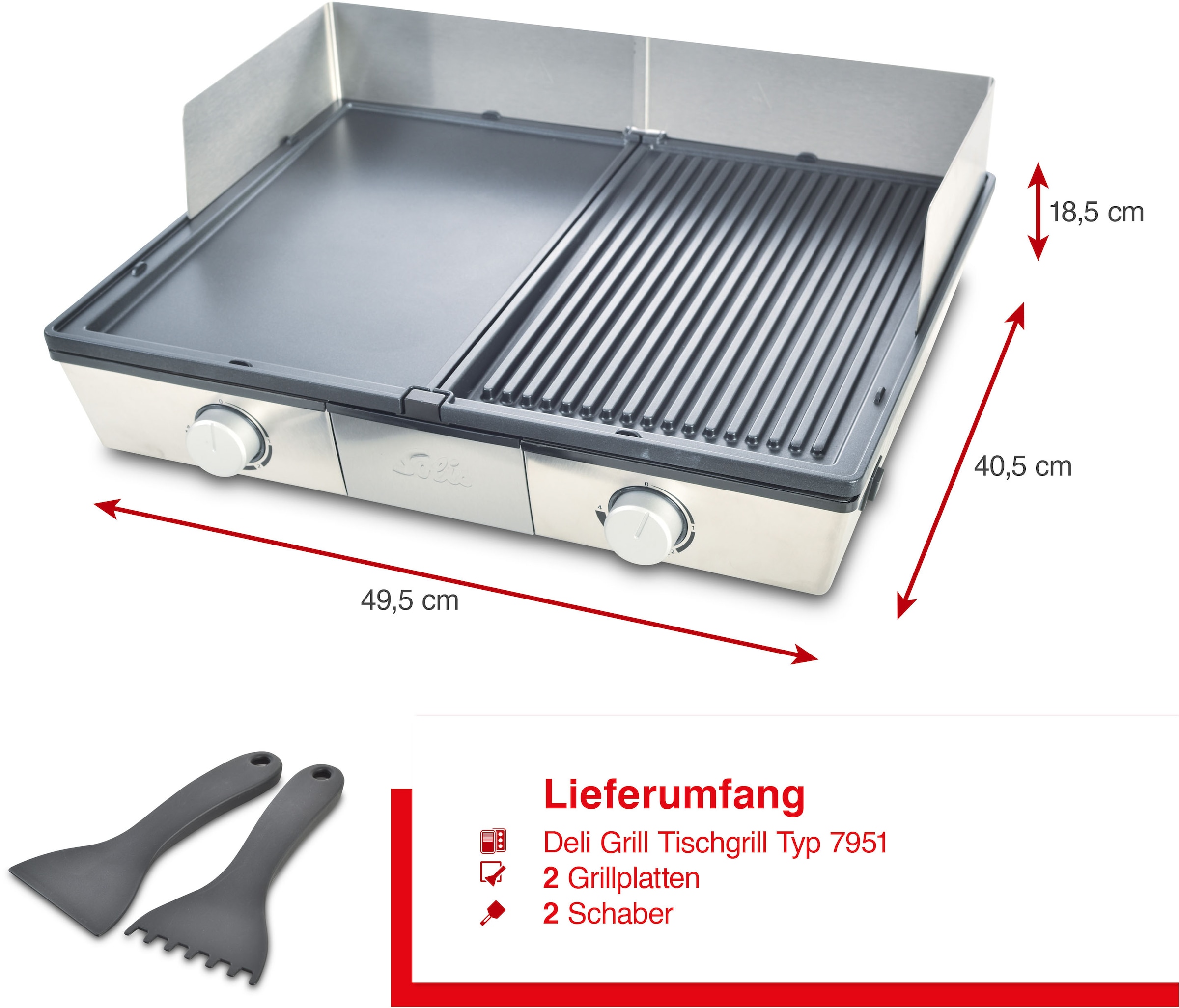 SOLIS OF SWITZERLAND Tischgrill »Deli Grill (Typ 7951)«, 2200 W, Elektrogrill mit abnehmbaren Grillplatten