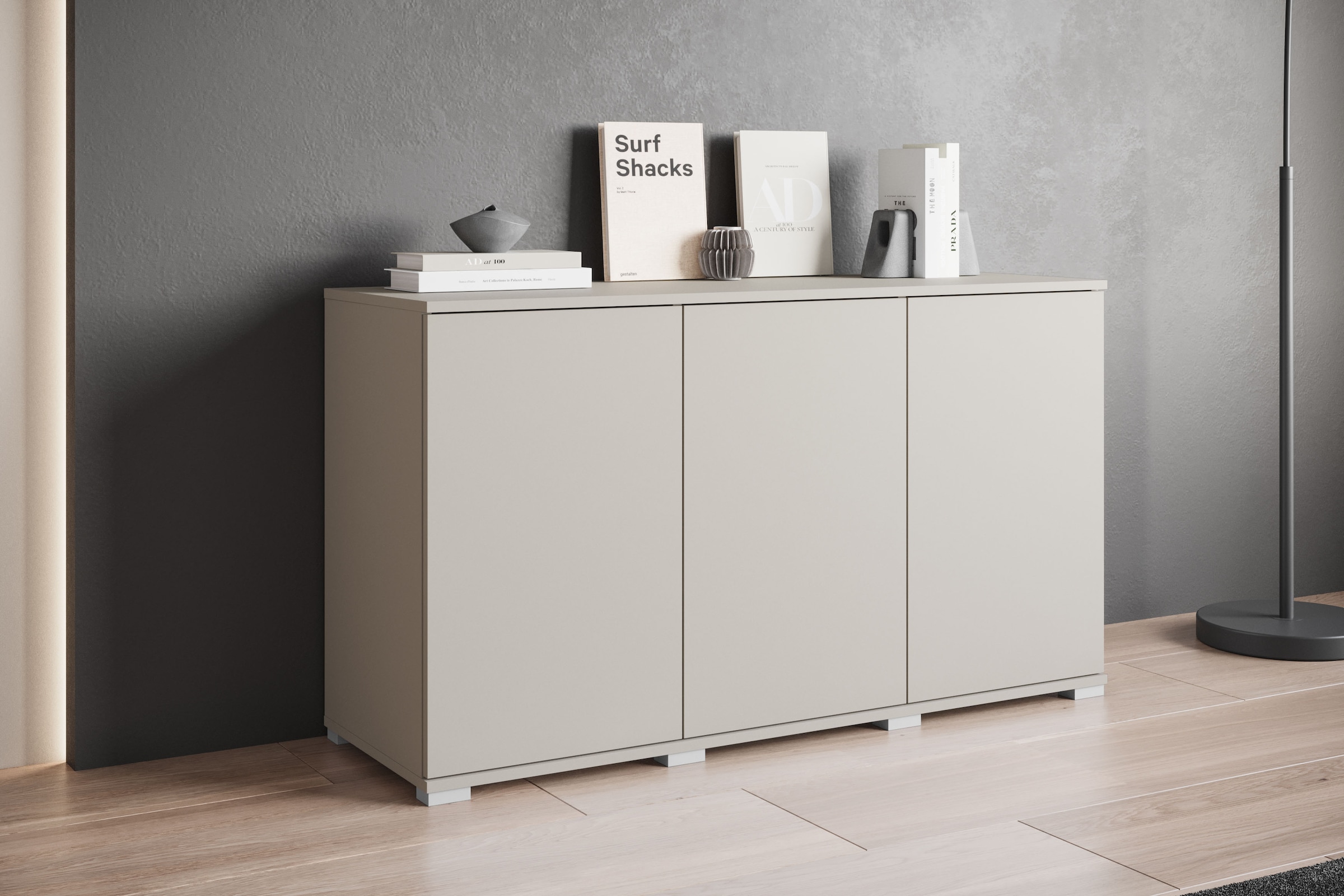 INOSIGN Sideboard »Kenia, moderne grifflose Kommode mit 3 Türen, Breite 120 cm«, (1 St.), Push-to-Open-Fronten, höhenverstellbaren Einlegeböden