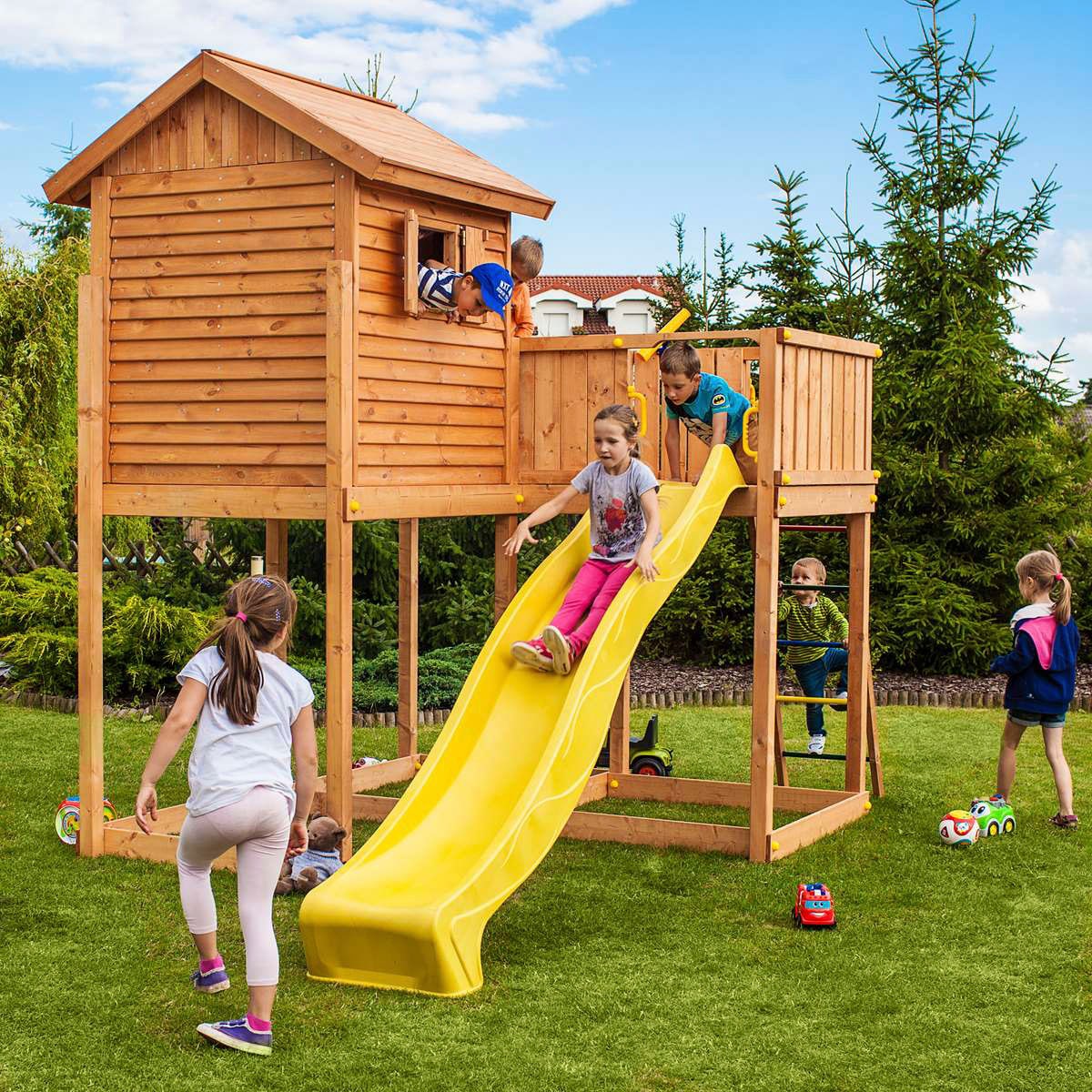 FUNGOO Spielturm »MAXI SET PLAY BOX«, mit Schaukel & Rutsche, Klettererweiterung, Spielhaus, Sandkasten