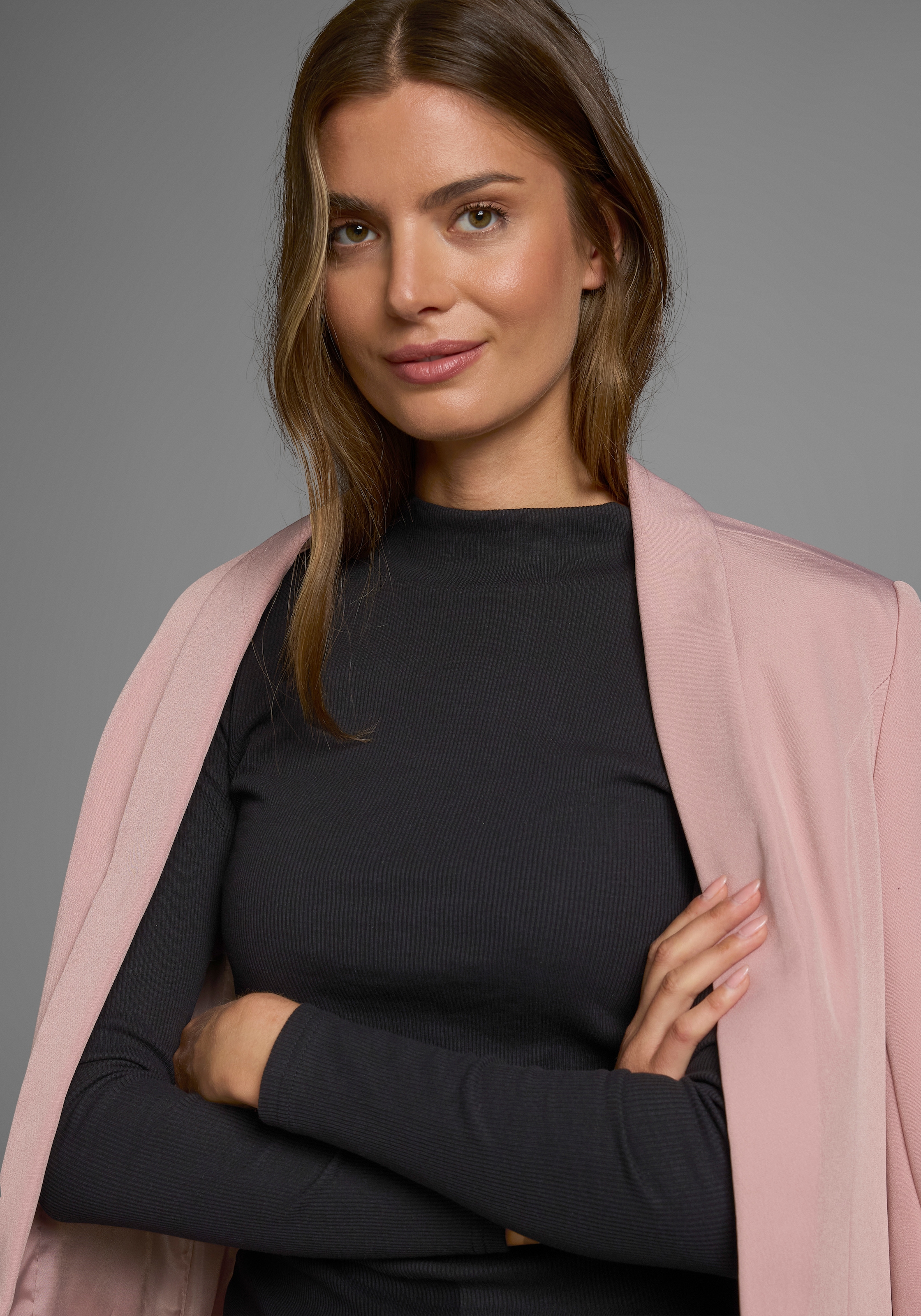 AJC Langarmshirt langärmelig,  Basic-Stil,  Stehkragen,  ideal für Büro und Freizeit