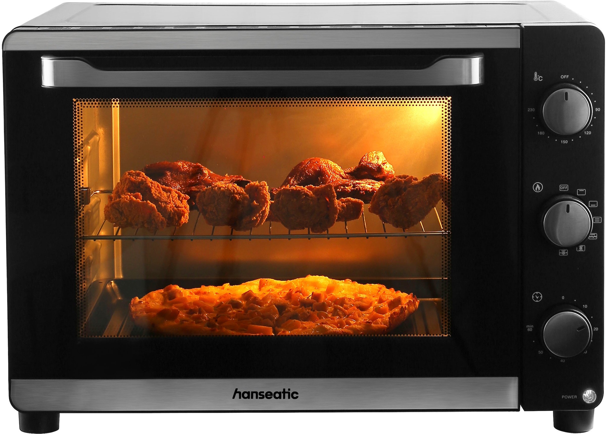 Hanseatic Kleinküche »HMO466BKB mit XXL 46-L-Garraum« Temperatureinstellung 90°C-230C°