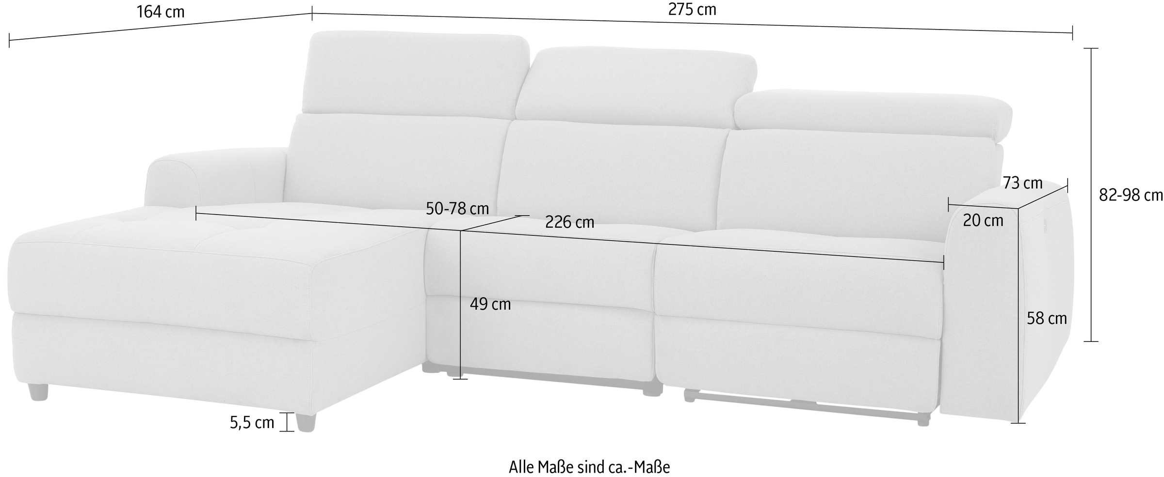 Home affaire Ecksofa »Sentrano, L-Form,«, 275 cm, man. o. elektr. Relaxfunktion und USB/Kopfverstellung