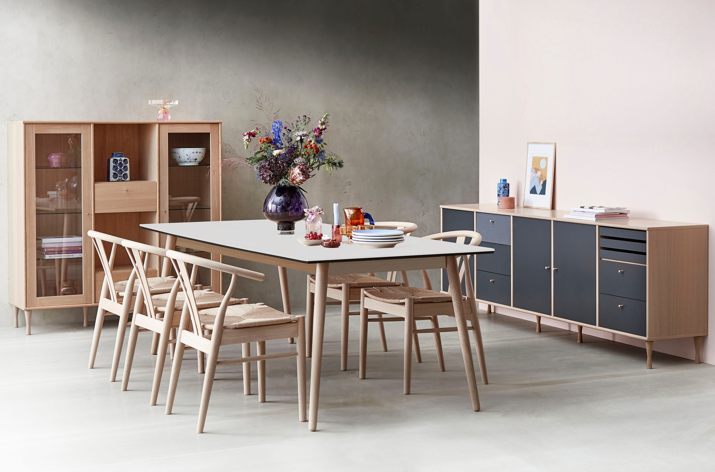 Hammel Furniture Esstisch »Meza Designtisch mit Auszugsfunktion und 2 Einlegeplatten«, bootsförmige Tischplatte MDF, Eiche Massivholzgestell