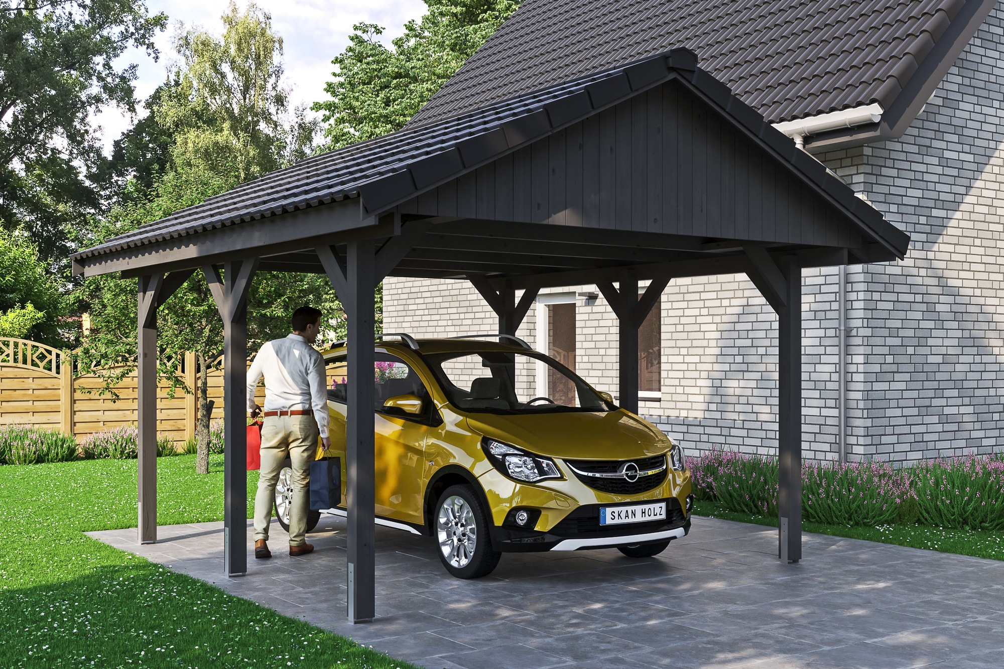 Skanholz Einzelcarport »Wallgau«, 340 cm, Schiefergrau, mit Dachlattung