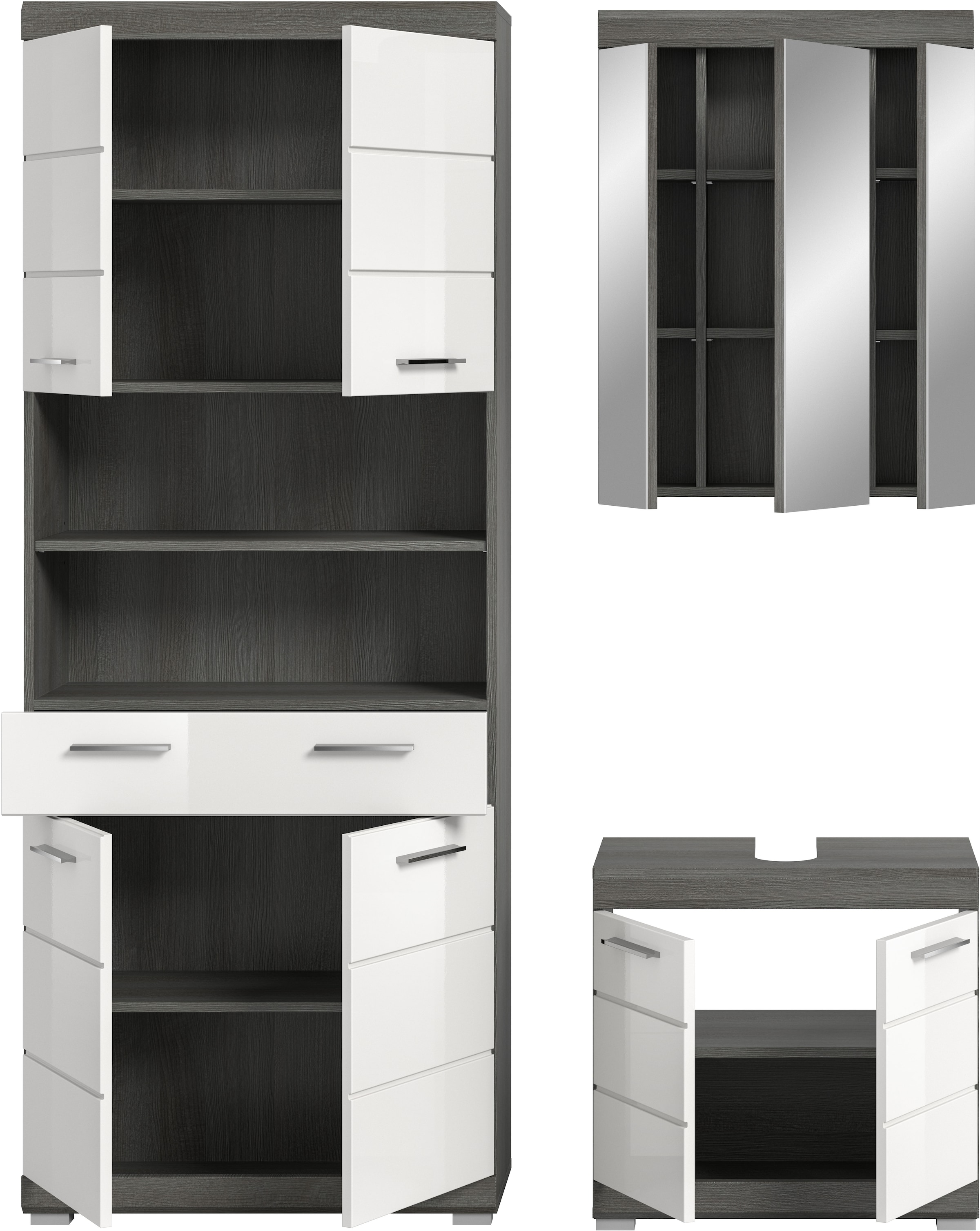INOSIGN Badmöbel-Set »SIENA, TOPSELLER!, Breite 149cm, 3-teiliges Set« Set, bestehend aus: Hochschrank, Waschbeckenunterschrank & Spiegelschrank, 3 Stk. tlg.