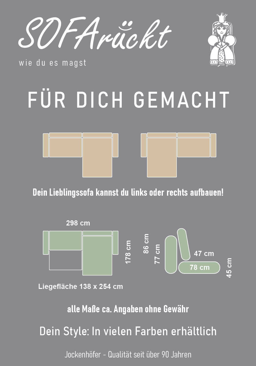 Jockenhöfer Gruppe Ecksofa »Bologna, L-Form, Breite: 298 cm, Cord-Bezug, beidseitig montierbar« mit Schlaffunktion, Bettkasten & Zierkissen, XXL-Ottomane