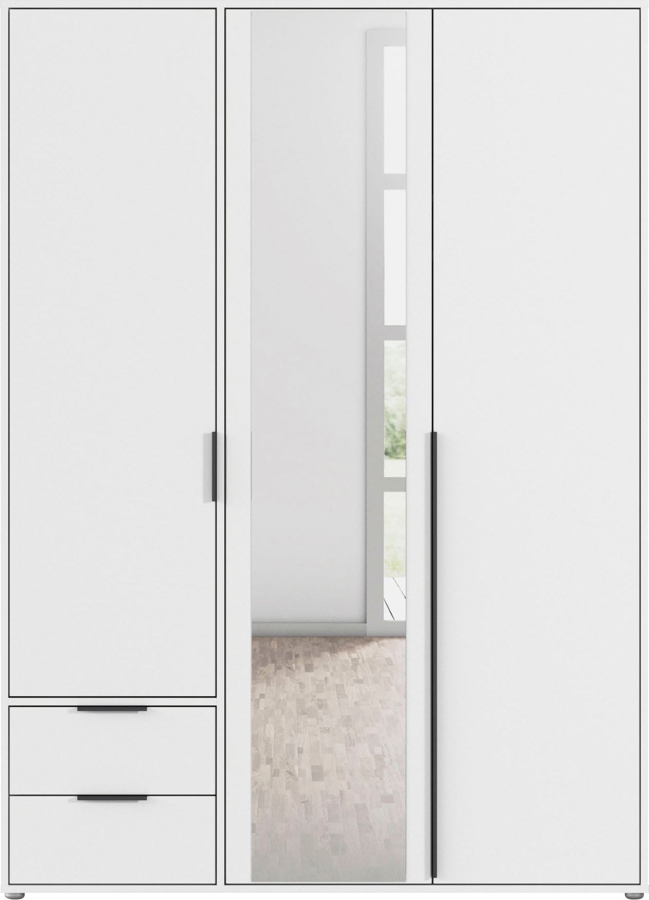rauch Drehtürenschrank »Kleiderschrank Schrank Garderobe Wäscheschrank NAGATA mit Spiegel«, (in 3 verschiedenen Ausstattungen BASIC/CLASSIC/PREMIUM), und Schubladen sowie Stangengriffen TOPSELLER MADE IN GERMANY