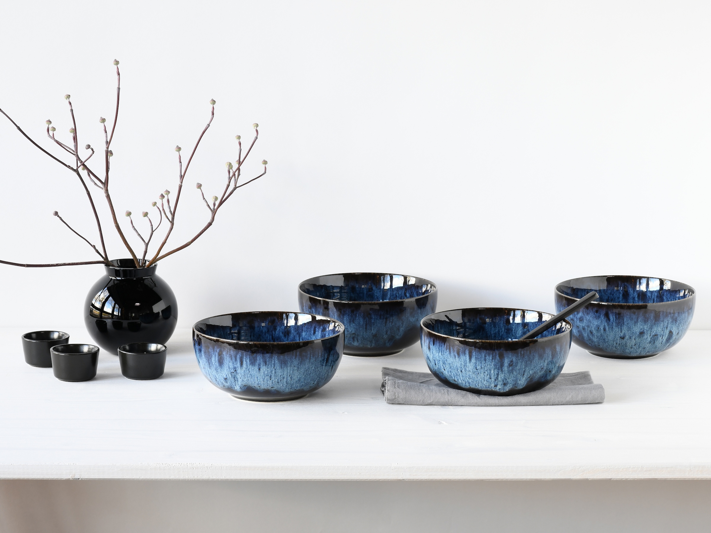 CreaTable Schüssel »Allround Magic Blue, Buddha Bowl, 4-tlg.« 4 aus Steinzeug Moderne Coupeform, Reaktivglasur