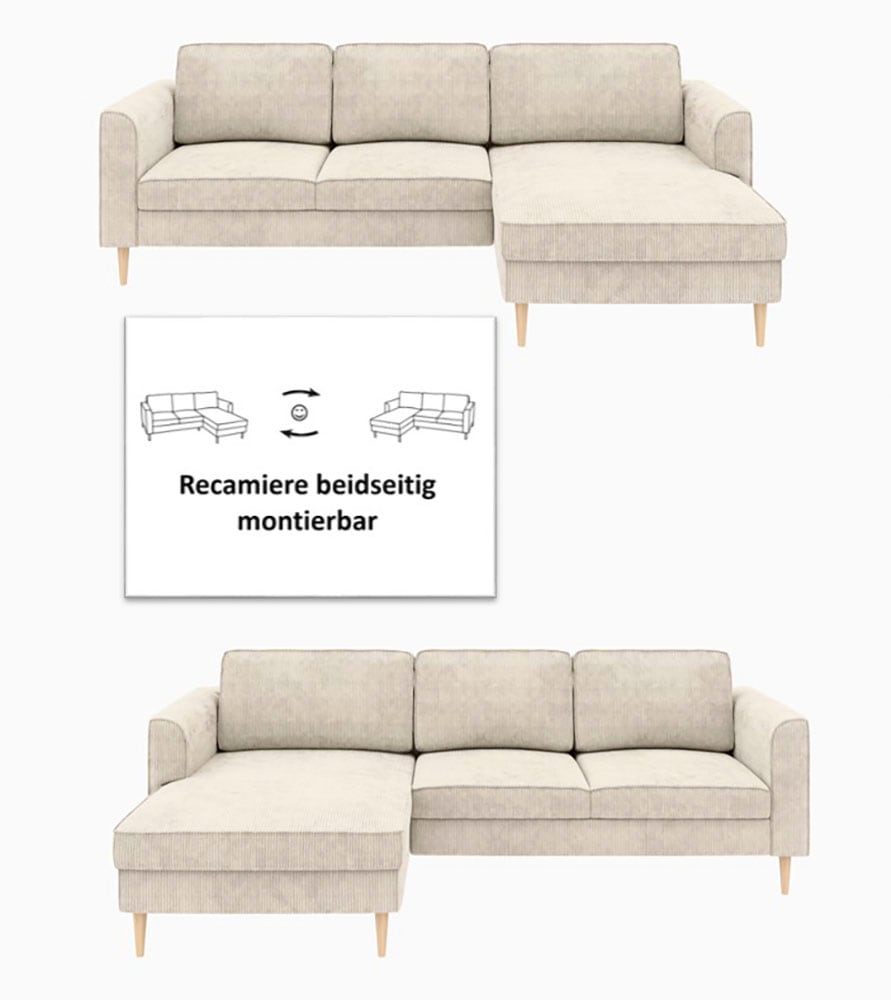 Home affaire Ecksofa »Booster Couch wahlweise mit Schlaffunktion und Bettkasten-auch in Cord«, Recamiere beidseitig montierbar, Sofa in L-Form, 232 cm