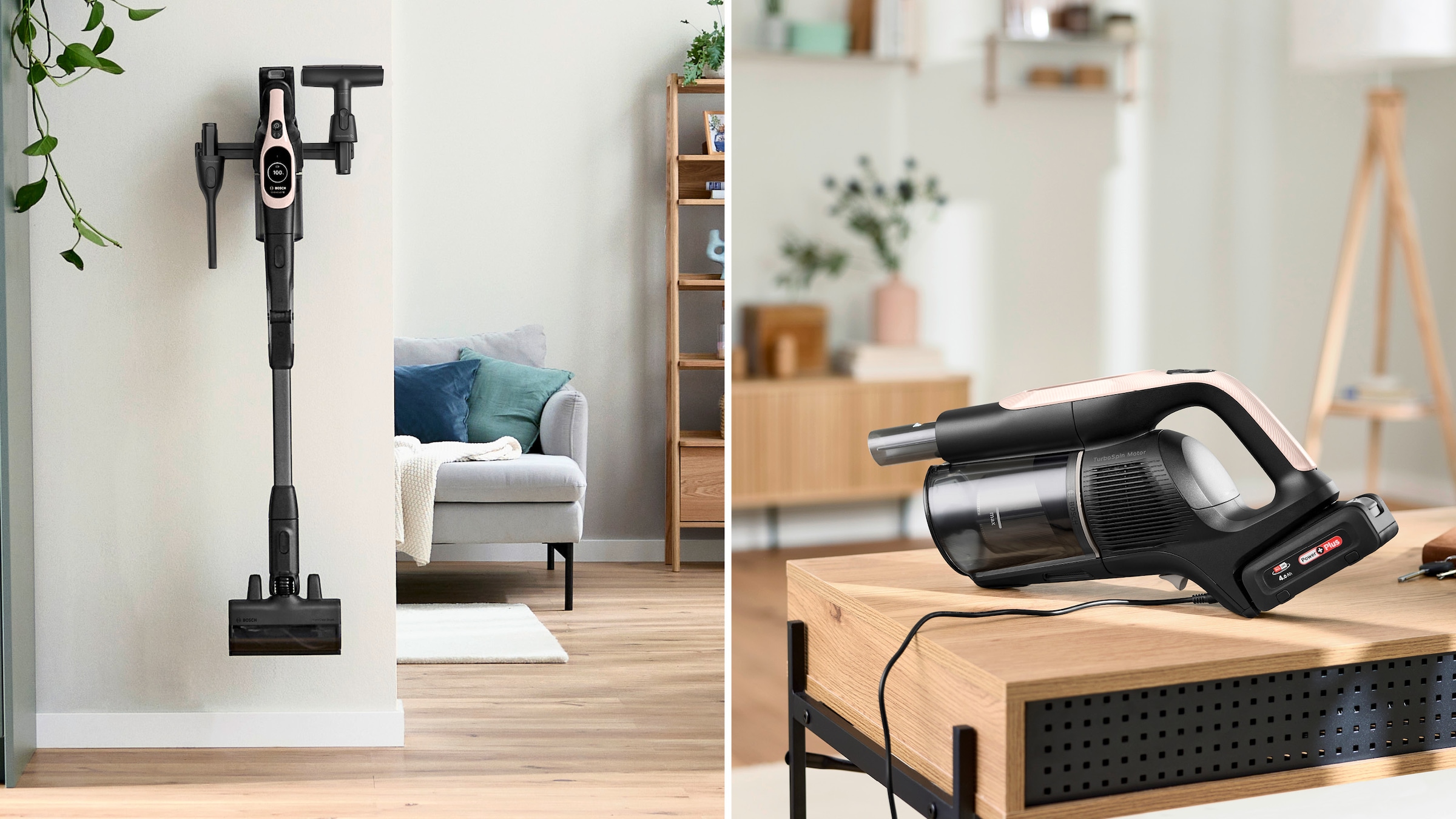 BOSCH Akku-Stielstaubsauger »Unlimited 10 BKS1041RHF, MicroClean™ Technology, Display, Knickrohr«, HEPA-Filtersystem, 10 Jahre Motorgarantie, LED-Licht, powder rose