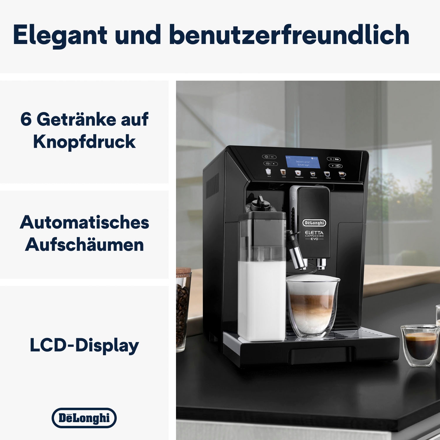 De'Longhi Kaffeevollautomat »ECAM 46.860.B Eletta Evo, schwarz«, inkl. Pflegeset im Wert von € 31,99 UVP