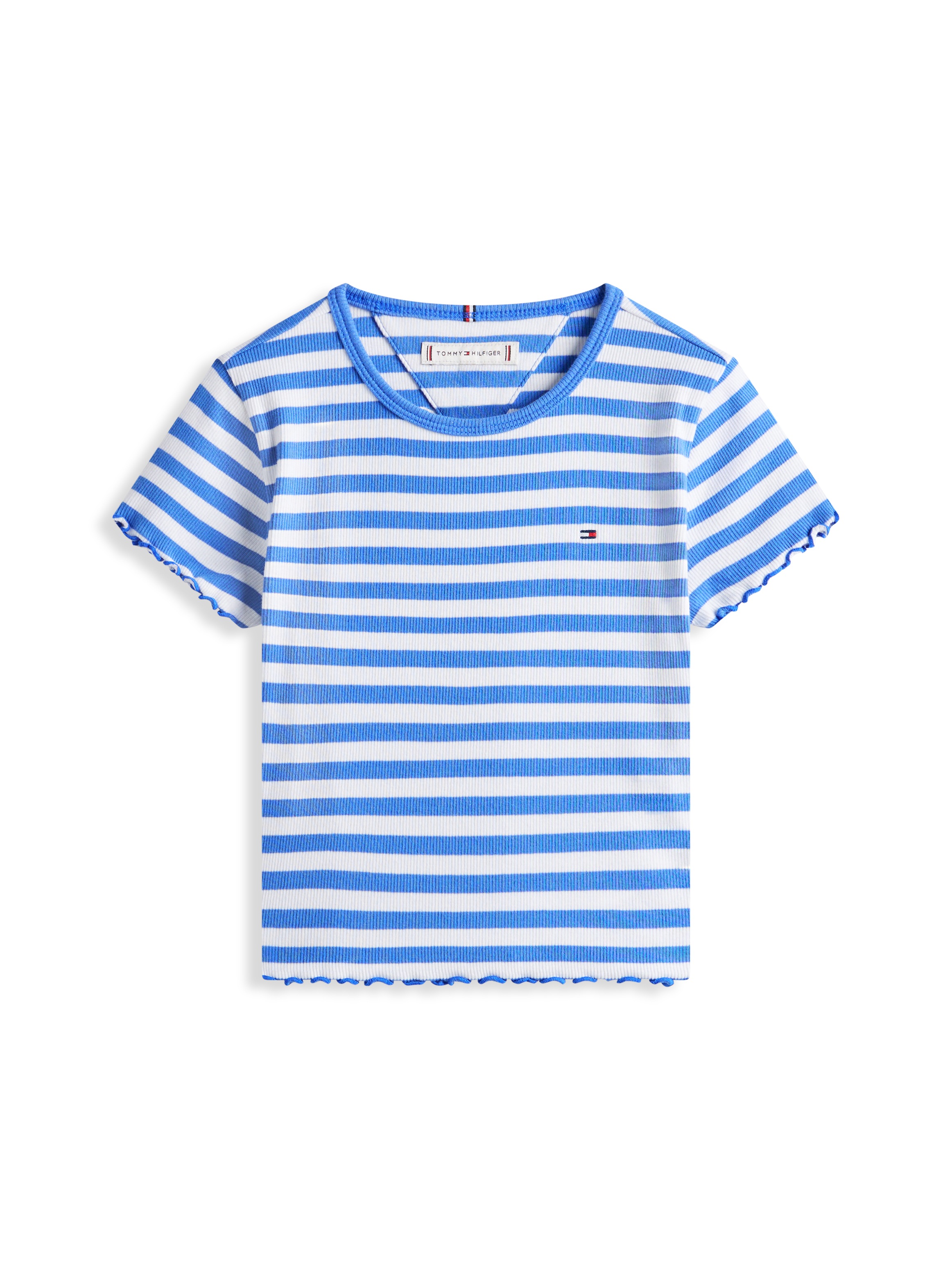 Tommy Hilfiger T-Shirt »ESSENTIAL RIB TOP mit Babylock-Kanten und Stickerei« unifarben, casual, regular fit, Baumwollmix, Rundhals