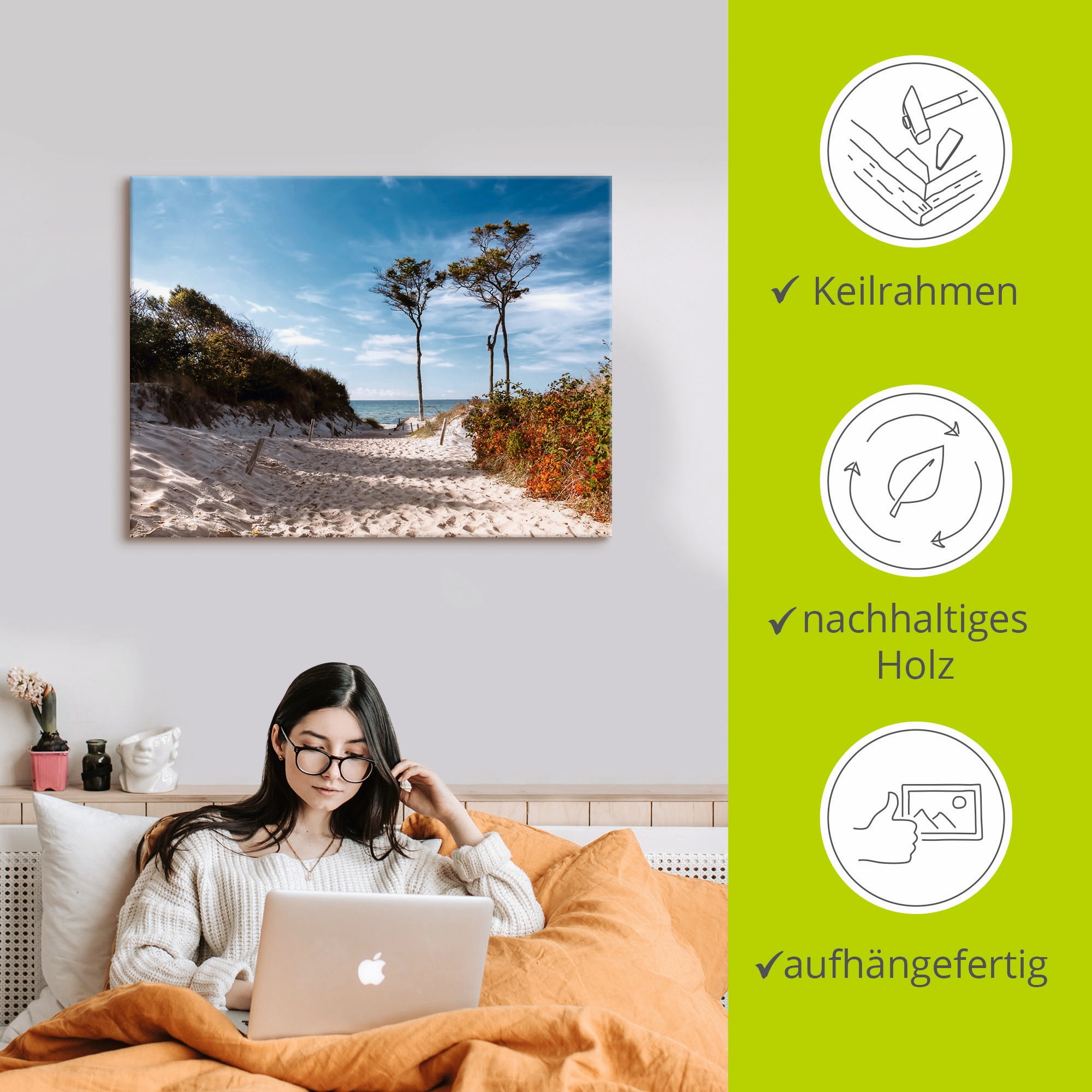 Artland Wandbild »Weststrand Darss«, Strand, (1 St.), als Leinwandbild, Poster, Wandaufkleber in verschied. Größen