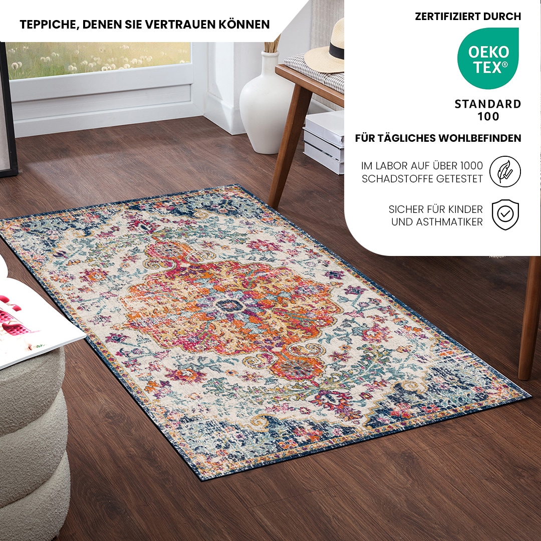 Livabliss Teppich »MUNICH« rechteckig 11 mm Höhe Vintage Orientteppich, Kurzflor Boho Wohnzimmerteppich, Läufer