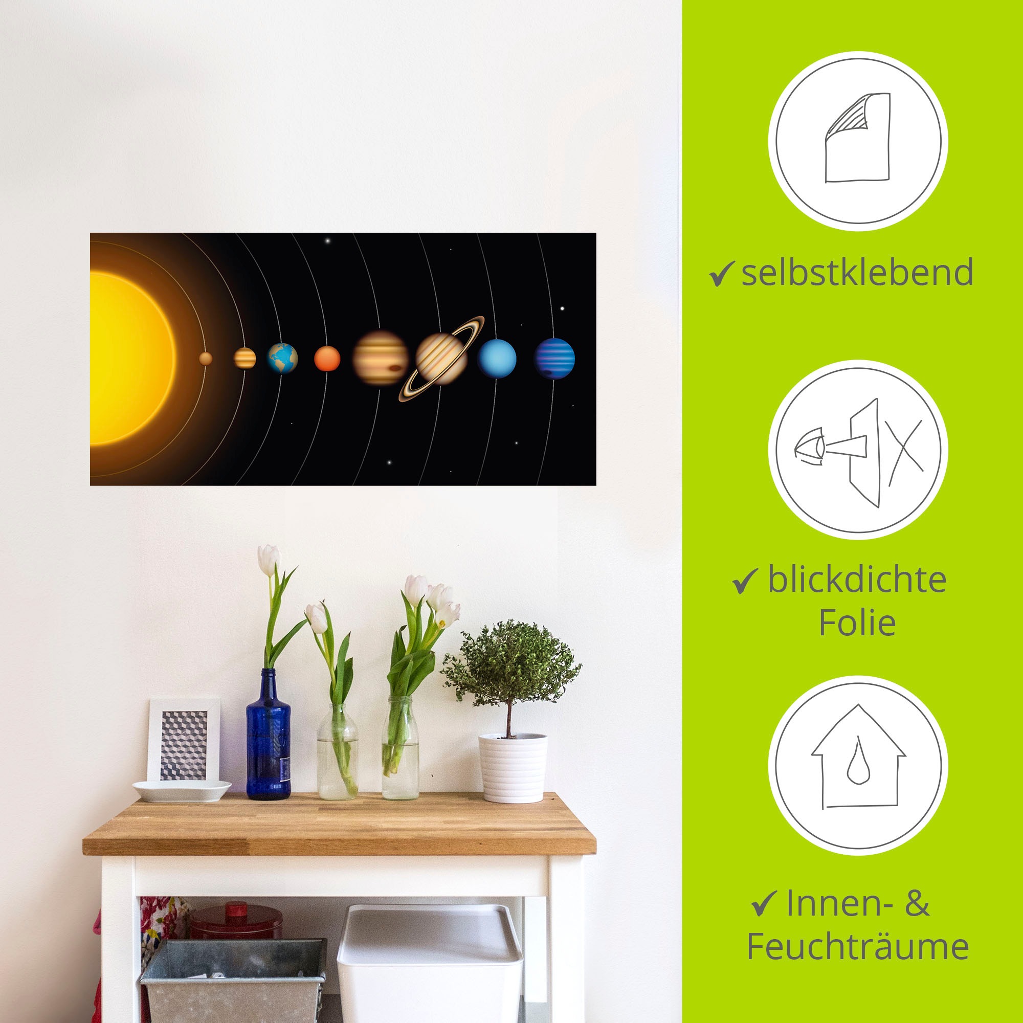 Artland Wandbild »Vector Sonnensystem mit Planeten«, Sonnensystem, (1 St.), als Alubild, Outdoorbild, Leinwandbild, Poster, Wandaufkleber