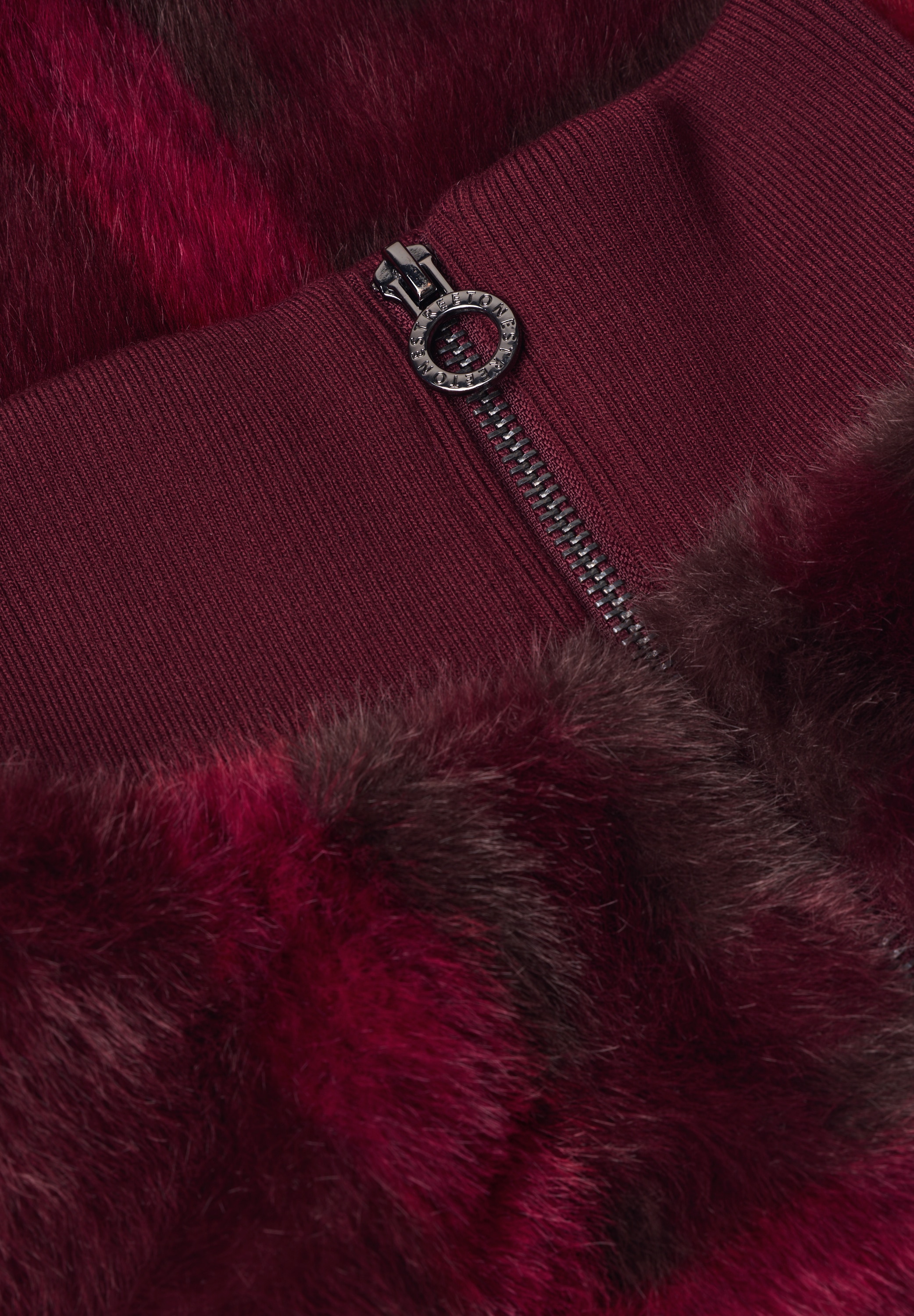 STREET ONE Blouson ohne Kapuze Fake Fur Blouson mit Strickdetails und Print