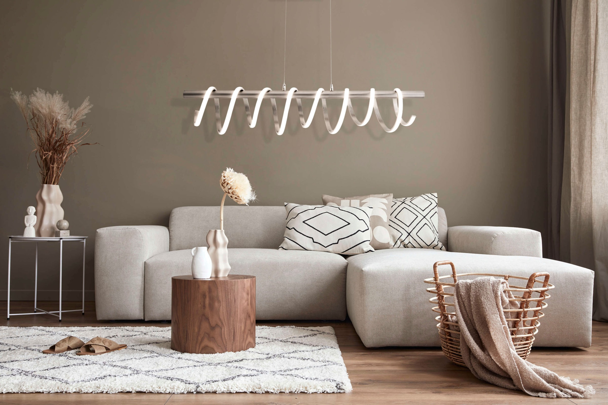 näve LED Pendelleuchte »Belleza«, 1 flammig, Leuchtmittel LED-Modul | LED fest integriert, Hängeleuchte warmweiß, 3-Stufen-dimmbar, 35W, L:100cm, silberfarben