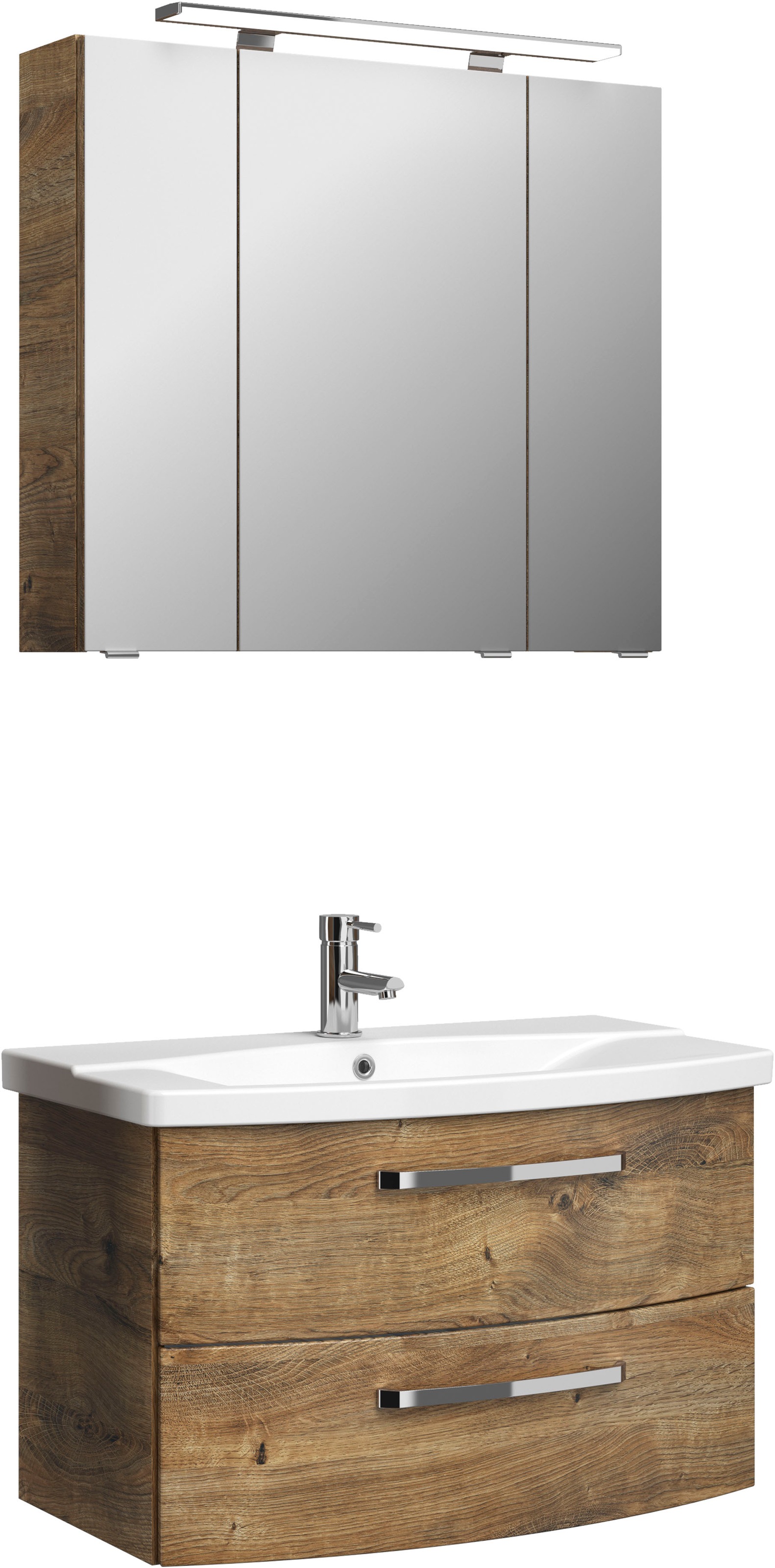 Saphir Badmöbel-Set »Serie 4010 2-teilig Keramik-Waschtisch mit LED-Spiegelschrank«, (Set), Badezimmer Set 84 cm breit, inkl. Türdämpfer, 3 Türen, 2 Schubladen