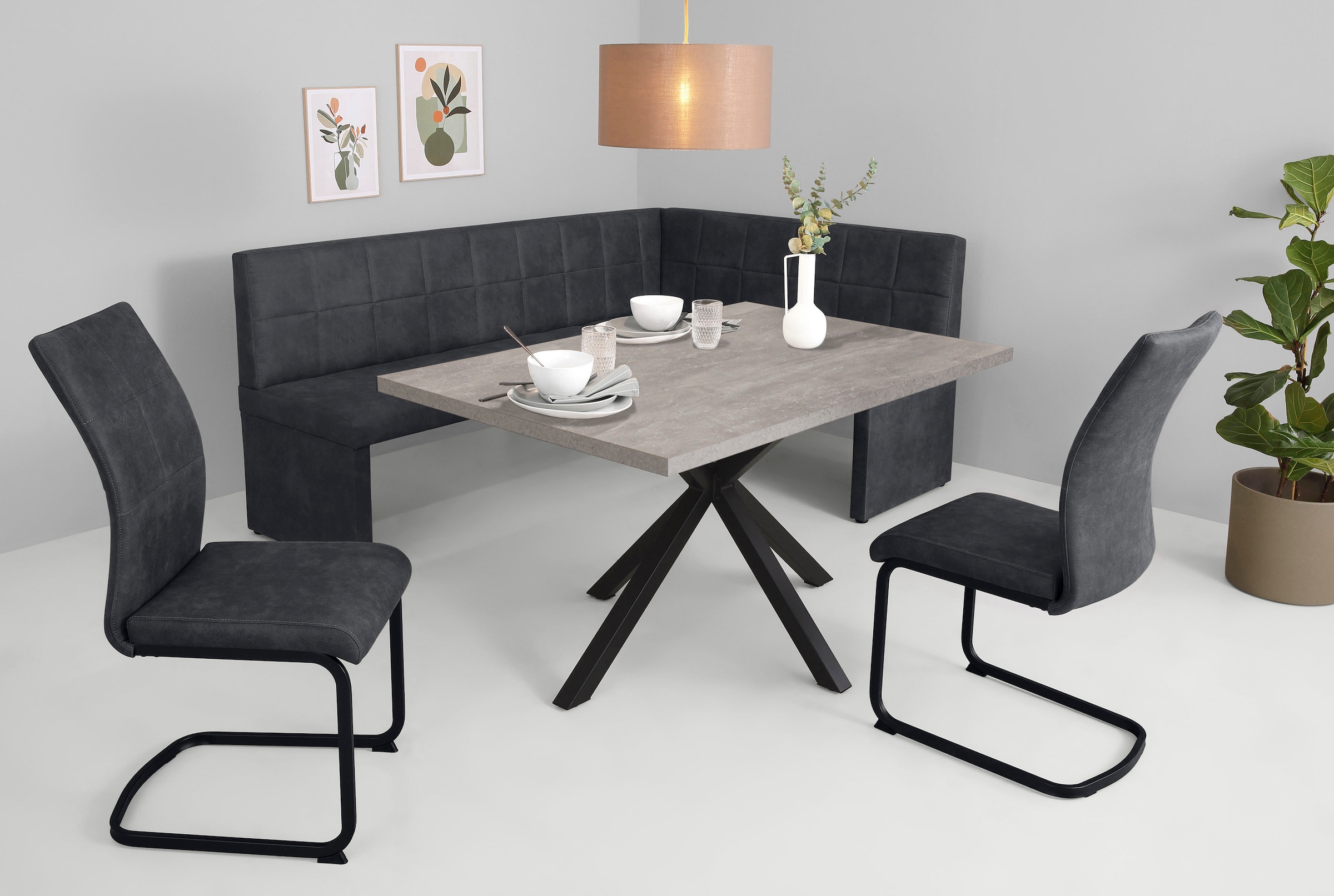 HELA Essgruppe »SPREE« 4 Stk. tlg. Esstisch 140x90 cm mit Dickkante, Microf günstig online kaufen