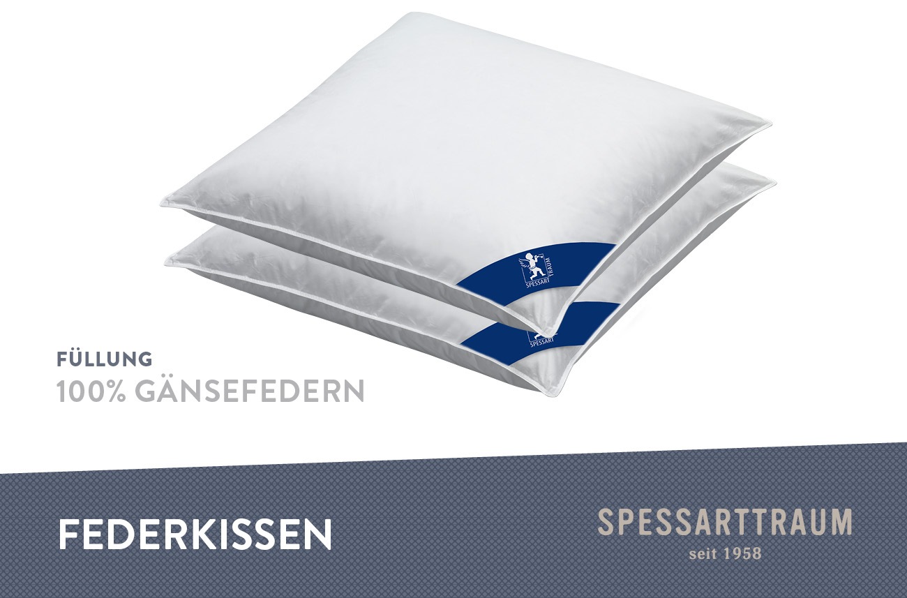SPESSARTTRAUM Gänsefederkopfkissen »Premium«, Füllung: 100% Gänsefedern, Klasse 1, Downpass zertifiziert, Bezug: 100% Baumwolle, Made in Green, Hausstauballergiker geeignet, (2 St.), gute Stützkraft, Seitenschläfer & Rückenschläfer