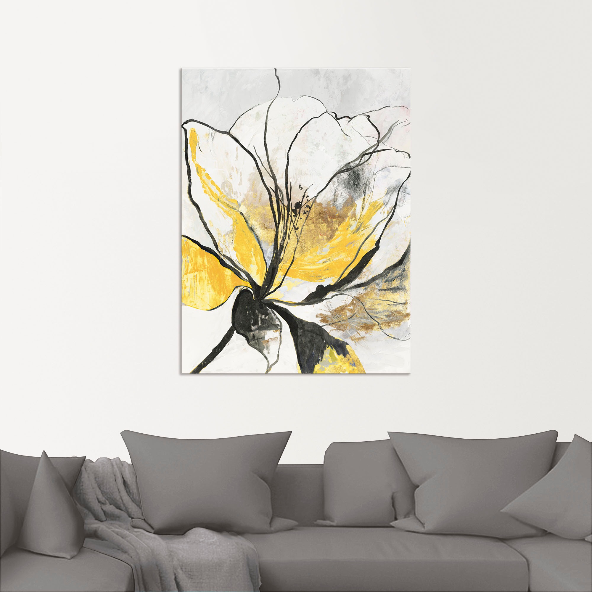Artland Wandbild »Umrissenes Blumenmuster I gelbe Version«, Blumenbilder, (1 St.), als Alubild, Outdoorbild, Leinwandbild, Poster, Wandaufkleber