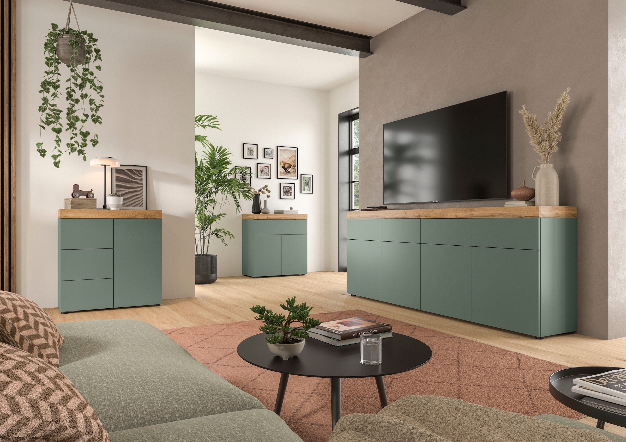 OTTO home Kommode »MAMBO, Breite 77cm, 1 Tür, 3 Schubkästen, push-2-open« 2 farbige Ausführung, in verschiedenen Farben erhältlich, 1 Stk. tlg. Kommode, Anrichte, Wohnzimmer, Schlafzimmer