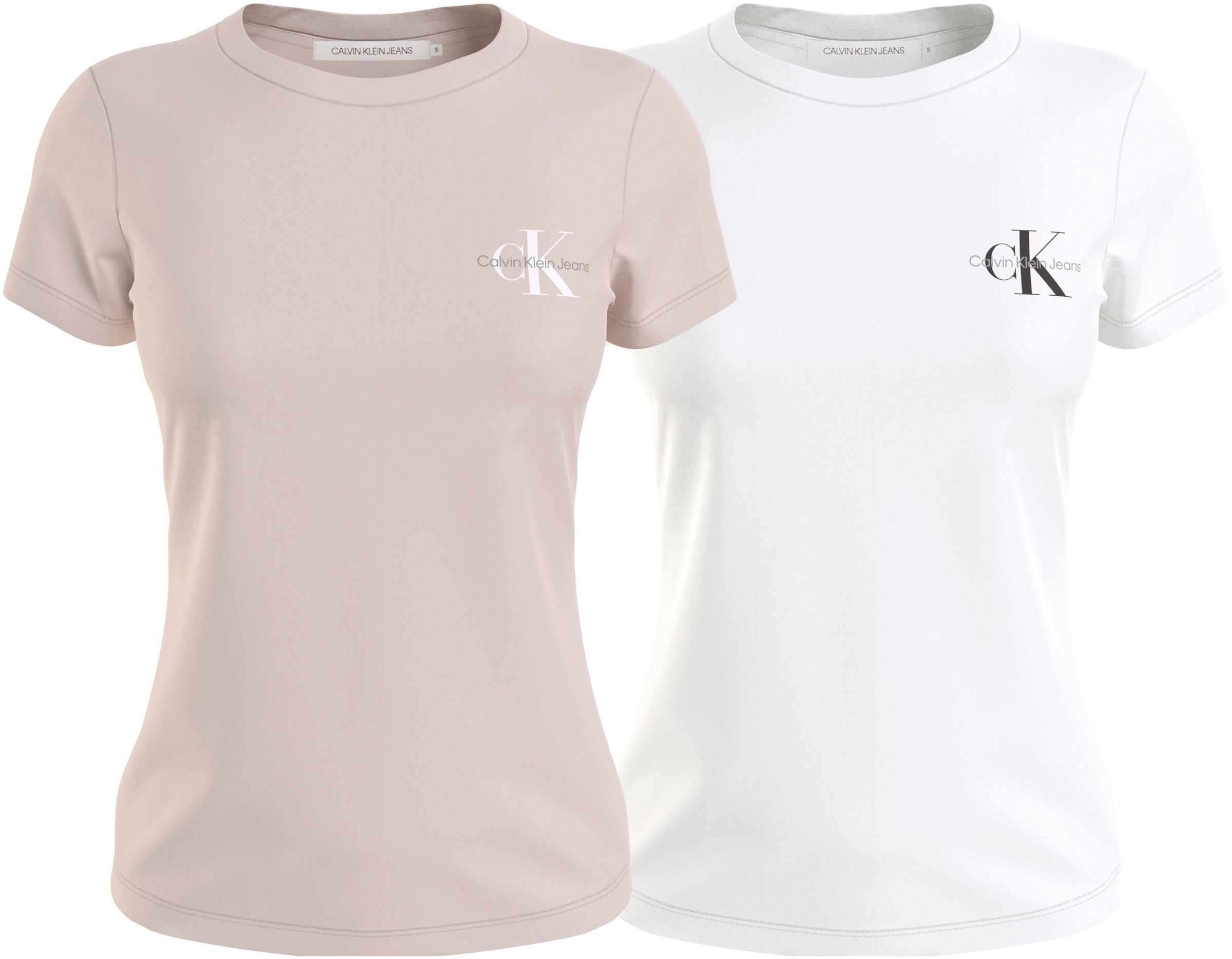 Calvin Klein Jeans Rundhalsshirt »2-PACK MONOLOGO SLIM TEE«, (Packung, 2 tlg., 2er-Pack), mit Calvin Klein Jeans Logoprint auf der Brust