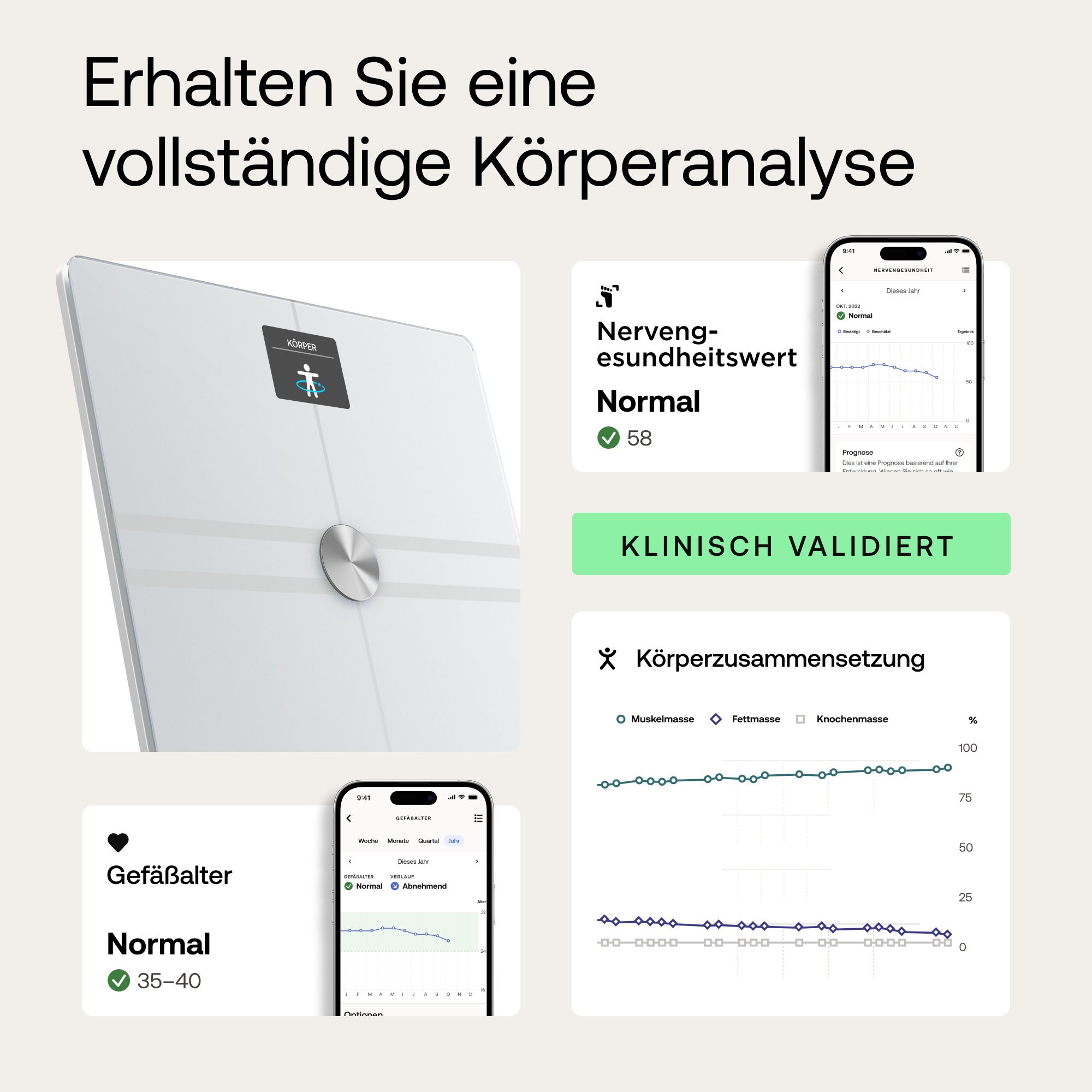 Withings Personenwaage »Body Comp, WLAN- oder Bluetooth-Konnektivität«, spezielle Modi für Schwangerschaft, Babys und Athleten