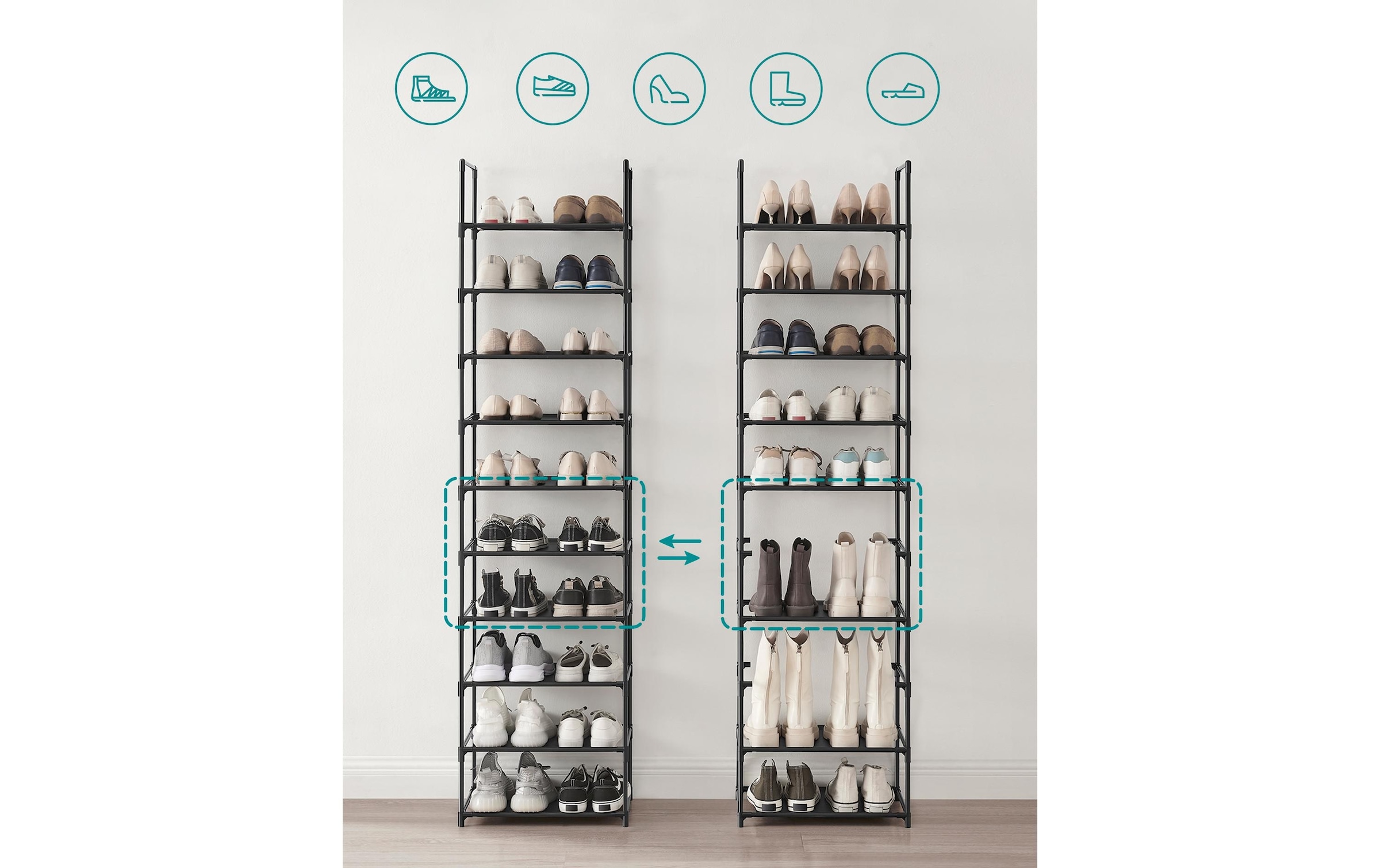 SONGMICS Schuhregal »mit 10 Ablagen 45 x 173 cm«