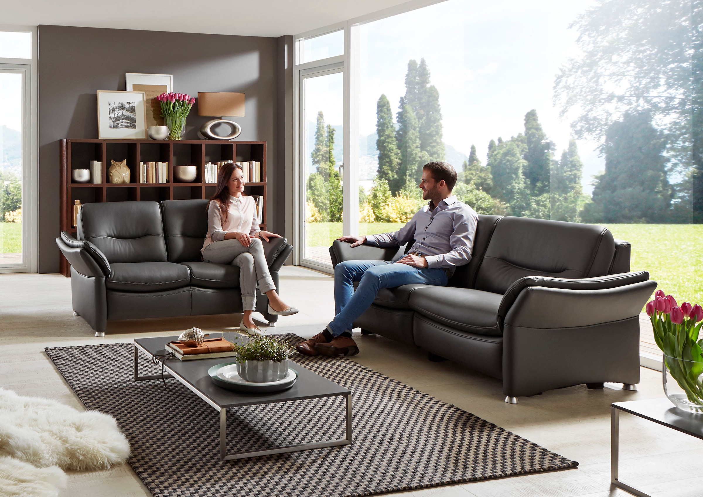 HUKLA 2-Sitzer »HU-SF15058 Ledersofa, Breite 164 cm«, hochwertiges Glattleder, optional mit Kopfstütze