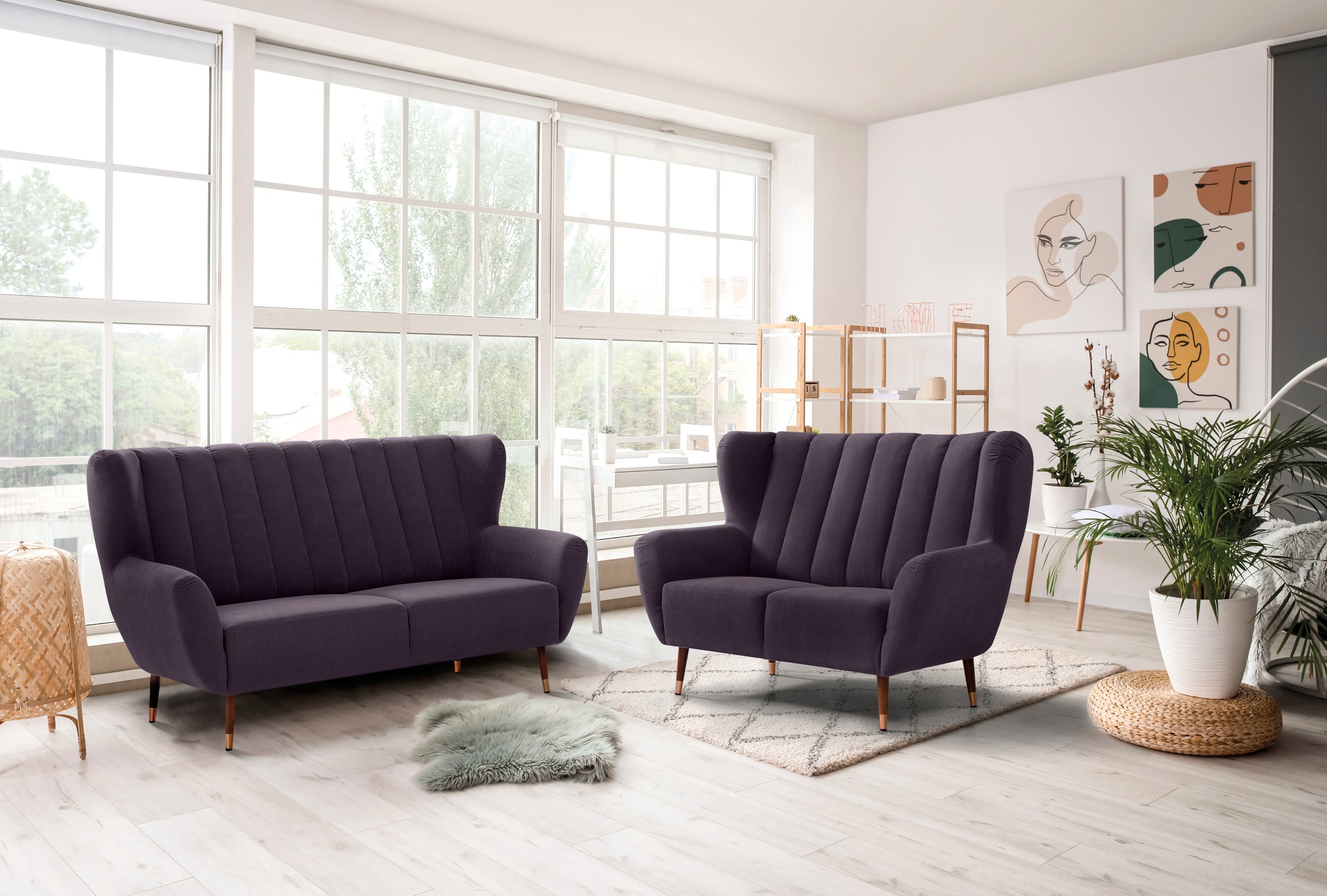 exxpo - sofa fashion 3-Sitzer »Polly, bequem mit hoher Rückenlehne, hohe Füße, Ohrensesselcouch«, Küchensofa, mit hochwertigen Bezügen