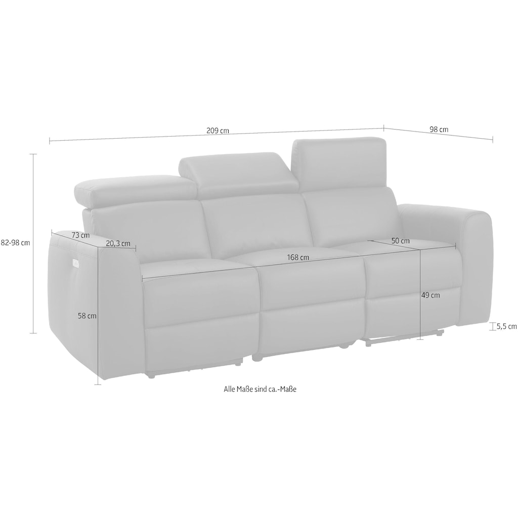 Home affaire 3-Sitzer »Sentrano«, auch mit elektrischer Funktion mit USB-Anschluß, in 4 Bezugsvarianten, auch in NaturLEDER