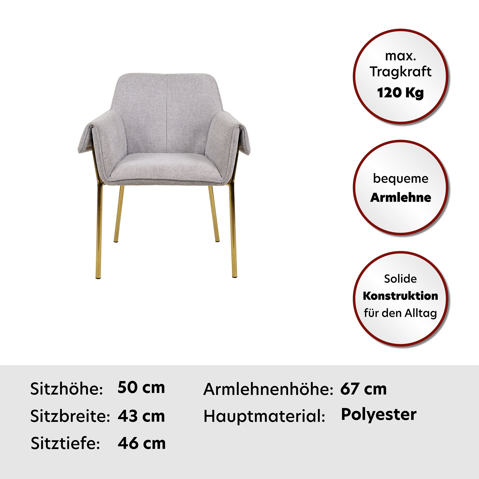 Kayoom Polsterstuhl »Stuhl Galia 125, gepolsterte Rückenlehne und Sitzfäche«, 1 St., gemütliches Desig, goldenes Gestell, pflegeleichter Stoffbezug