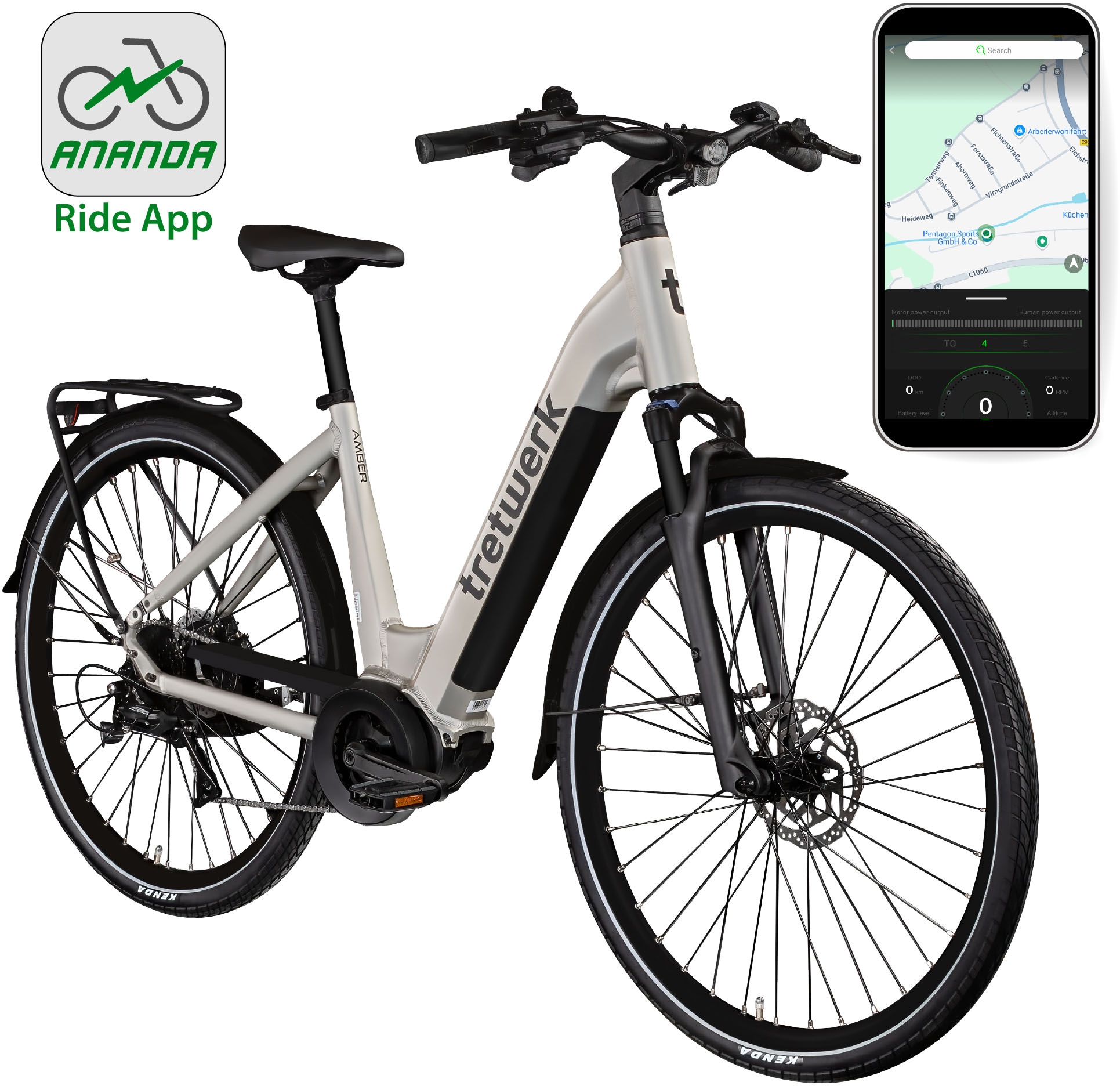 Tretwerk E-Bike »Amber«, 8 Gang, Shimano, Acera M3020 SGS, Mittelmotor 250 W, E Bike Damen 28" Elektrofahrrad 155 - 185cm Hollandrad