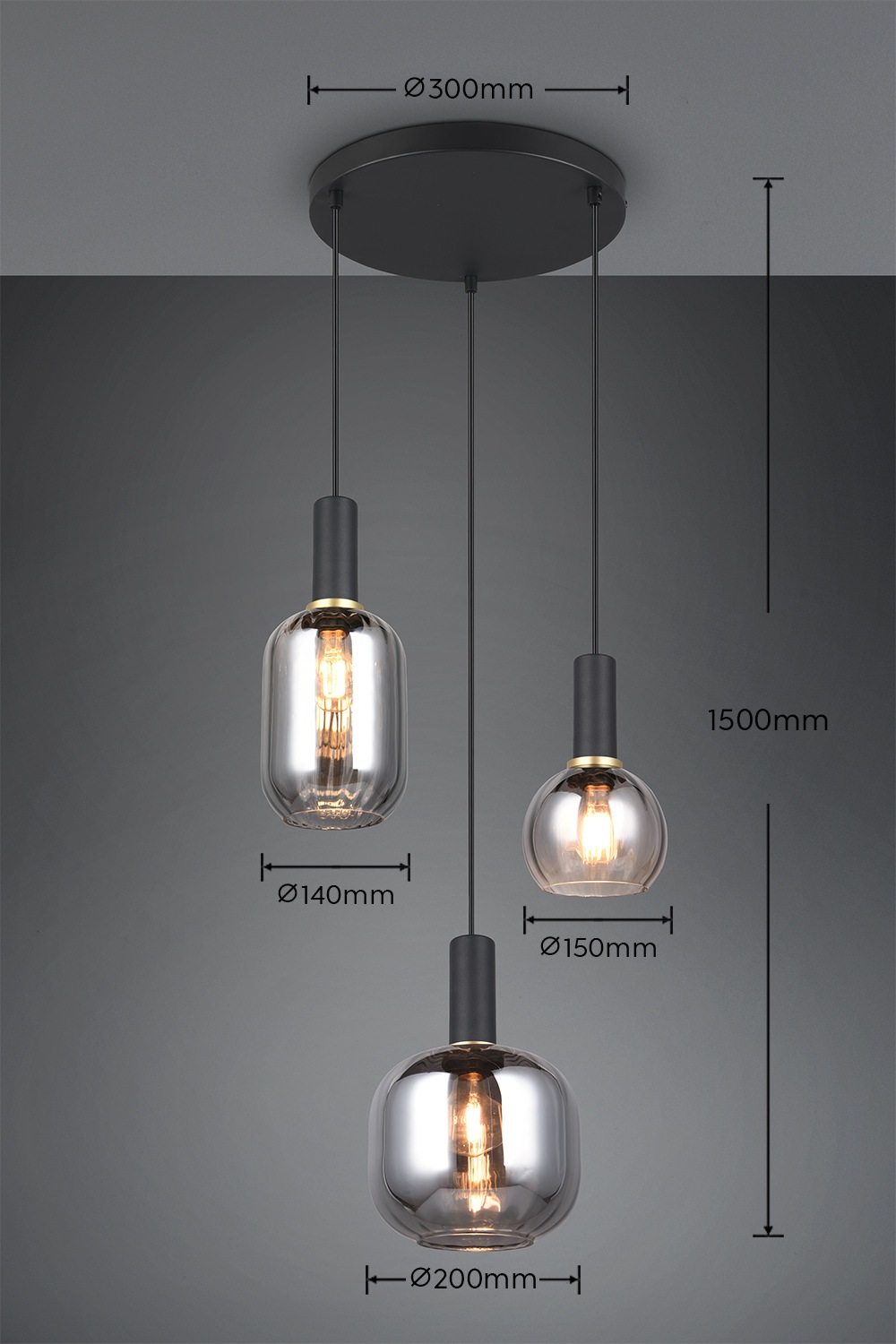 TRIO Leuchten Pendelleuchte »DIVA, E27 Hängelampe 3-flammig mit Glasschirm, exkl 3xE27 max 10W«, 3 flammig, Leuchtmittel E27 | Leuchtmittel wechselbar, höhenverstellbar bis max 150cm Hängeleuchte Ø 30 cm Wohnzimmer Küche