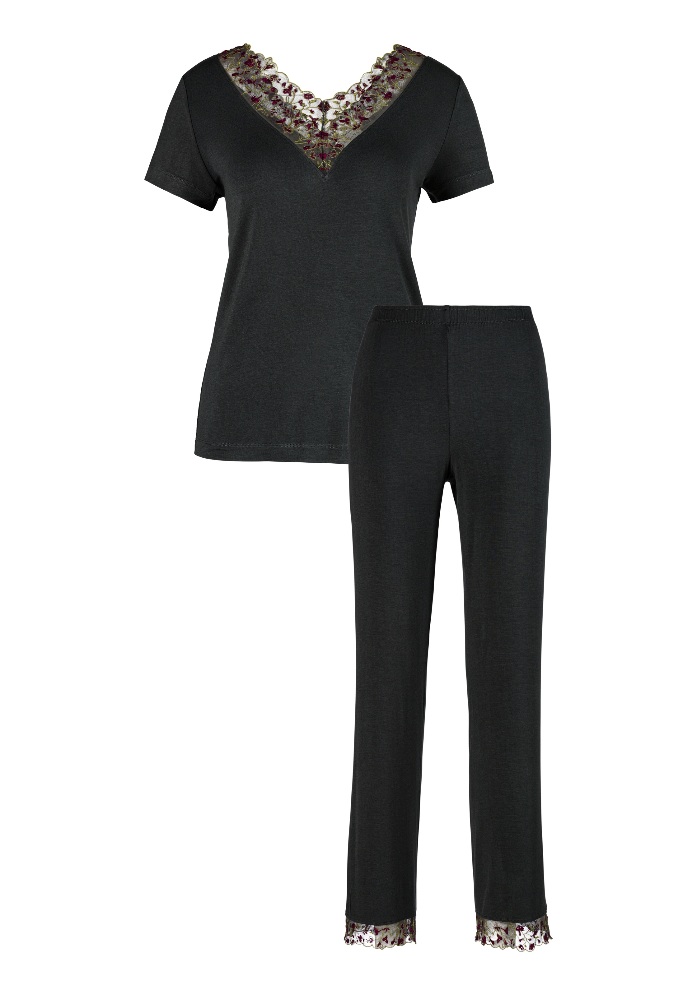 LASCANA Pyjama Set, 2 mit bunten Spitzendetails